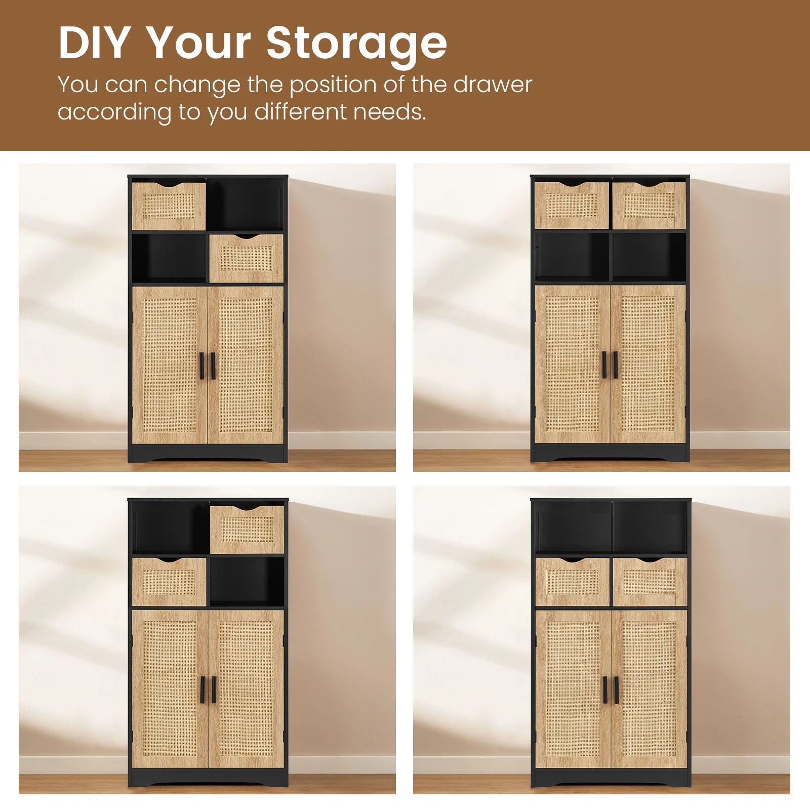 FANGSUM Rattan Storage Cabinet with 2 Drawers & 2 Shelves, Floor Cabinet for Living Room - Image 36