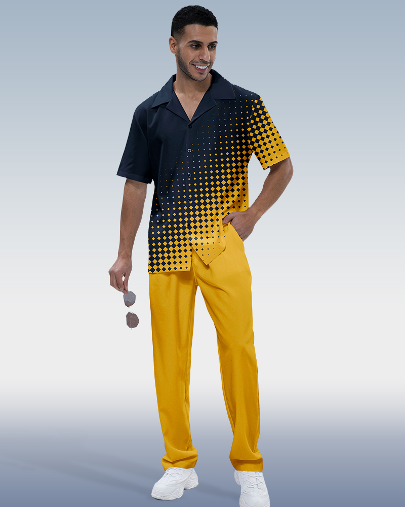 Suitmens Men's Polka Dot Print Short Sleeve Walking Suit 217