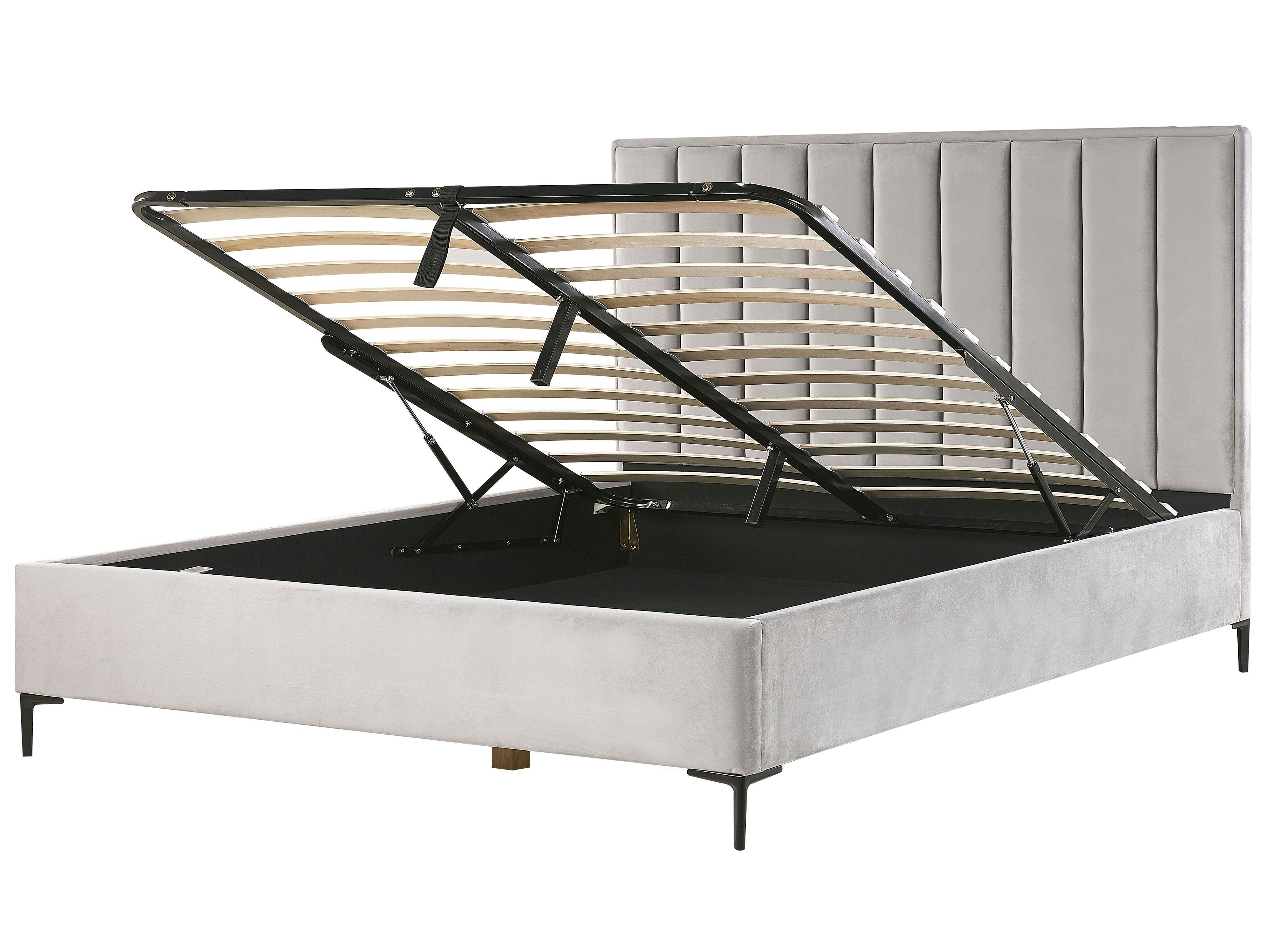 Ottoman Bed Velvet SEZANNE 180 x 200 cm (EU Super King) Light Grey