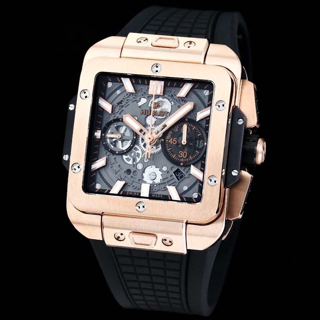 Hublot Big Bang, Square Bang Unico 42mm Textured Rubber Strap(1:1 replica) - Top club