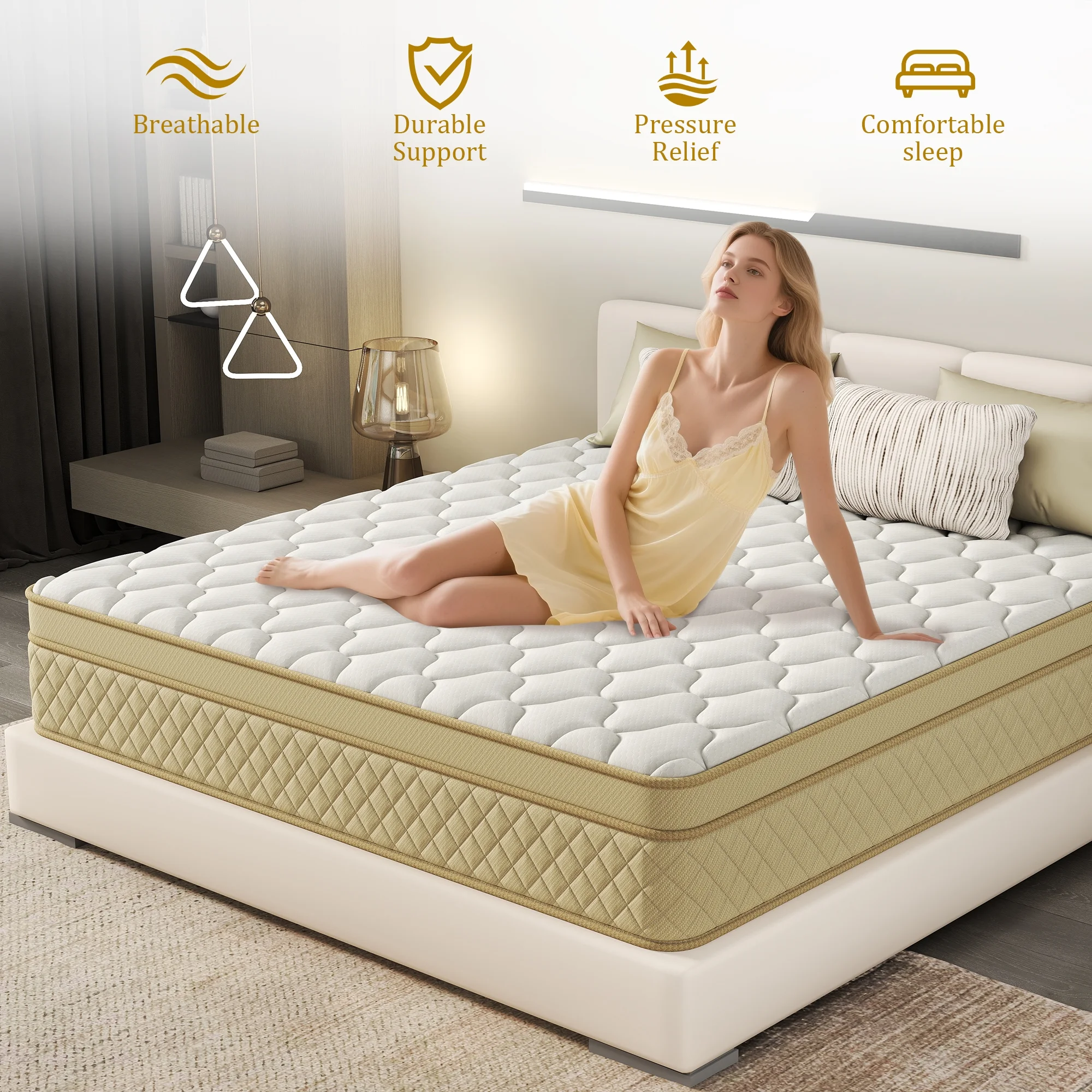 Yilicy 12 inch Queen Mattress,Hybrid Mattresses Medium in a Box - Image 4
