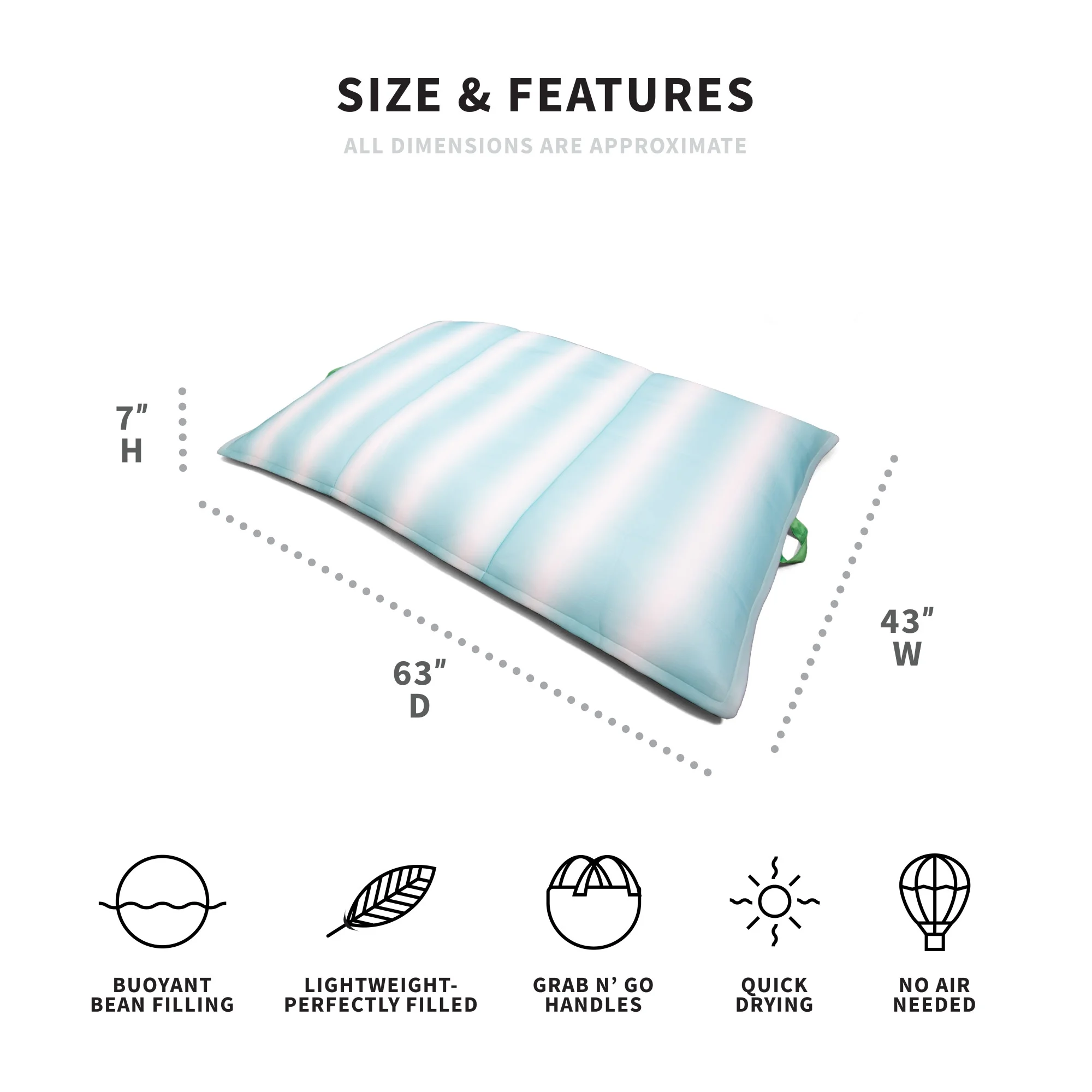 Big Joe Lagoon Lounger No Inflation Needed Pool Float, Americana Nautical Stripe Double Sided Mesh, Quick Draining Fabric, 5 feet Giant - Image 59