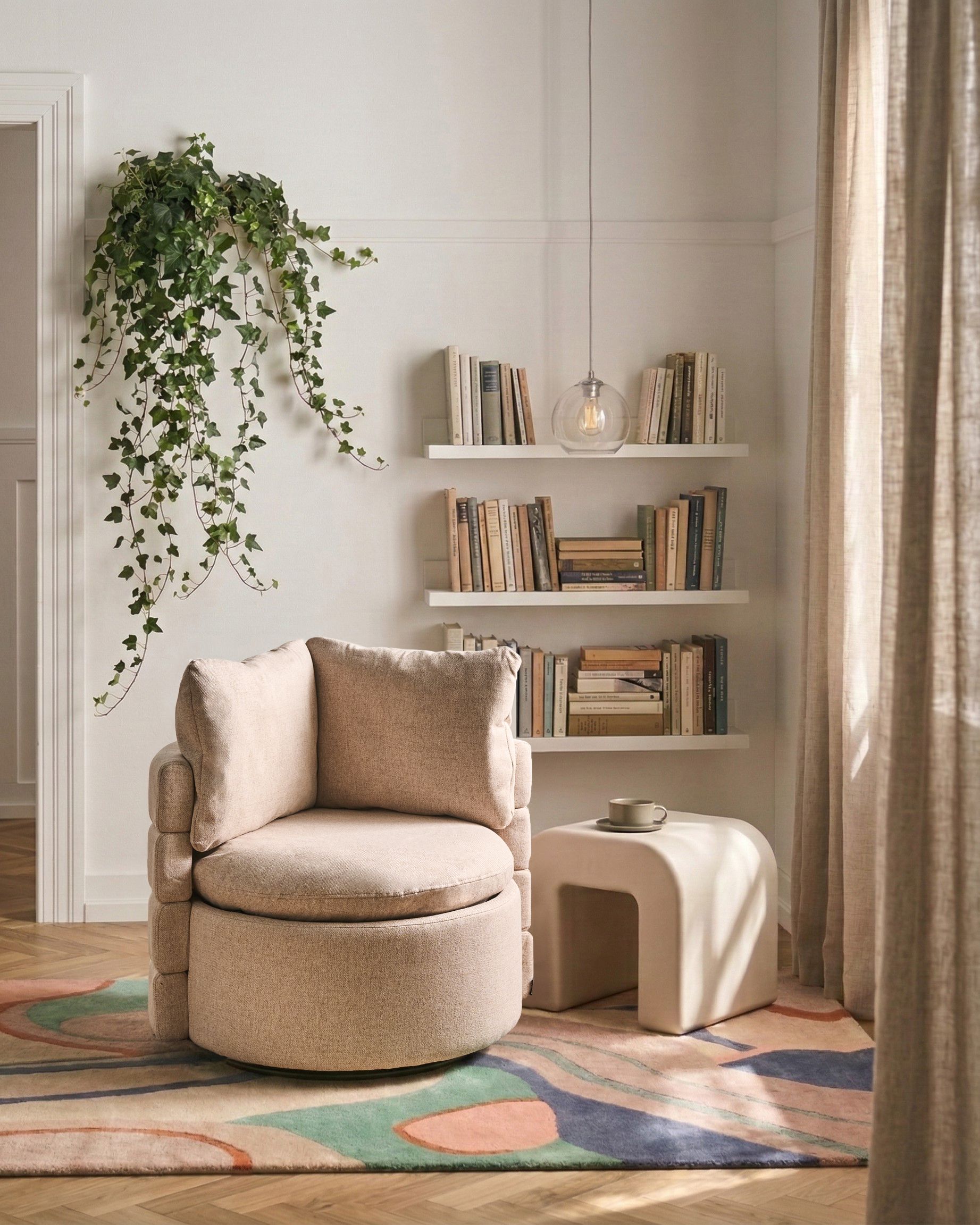 Swivel Armchair RANDERS with Storage Fabric Beige