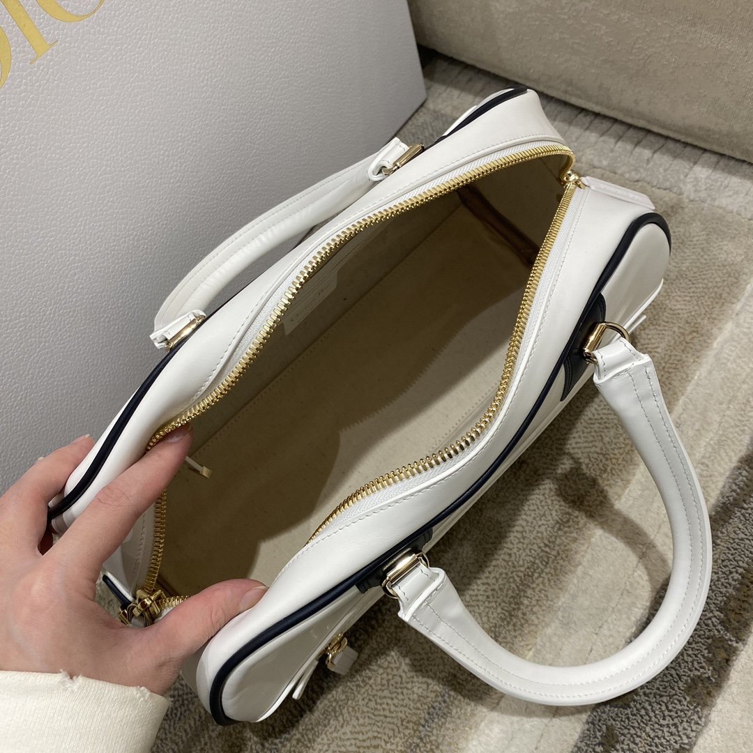 Christian Dior Medium Vibe Zip Bowling Bag, White, For Men/Women Bowling Bags, 34cm CD M6202OOBR_M8791:1High-quality replica