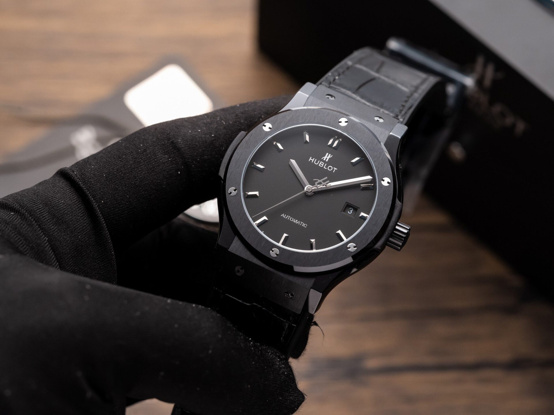 Hublot Classic Fusion Replica Watch Ceramic Carbon Dial Leather Strap GS Factory 42mm - Elite Watch Atelier