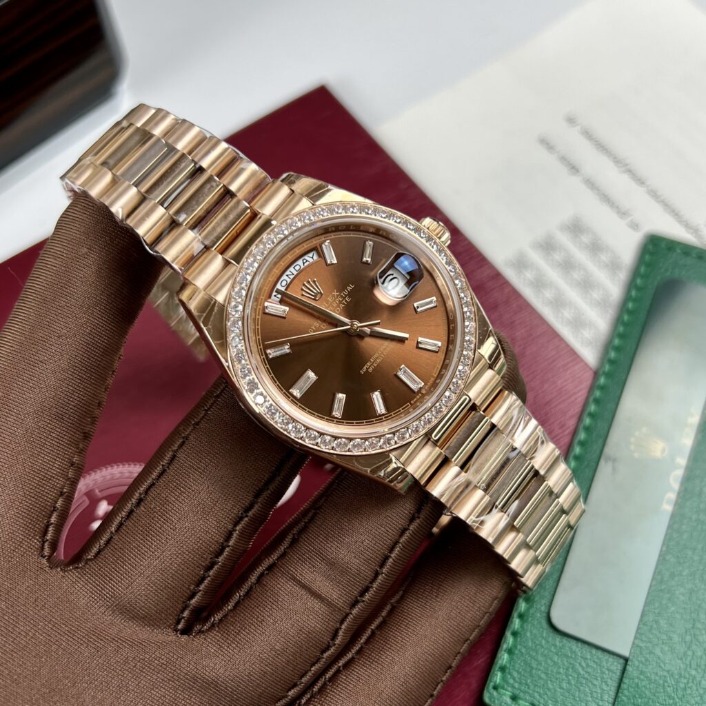 Rolex Replica Watch Day-Date Men s Chocolate Dial Diamond Bezel EW Factory 40mm - Elite Watch Atelier