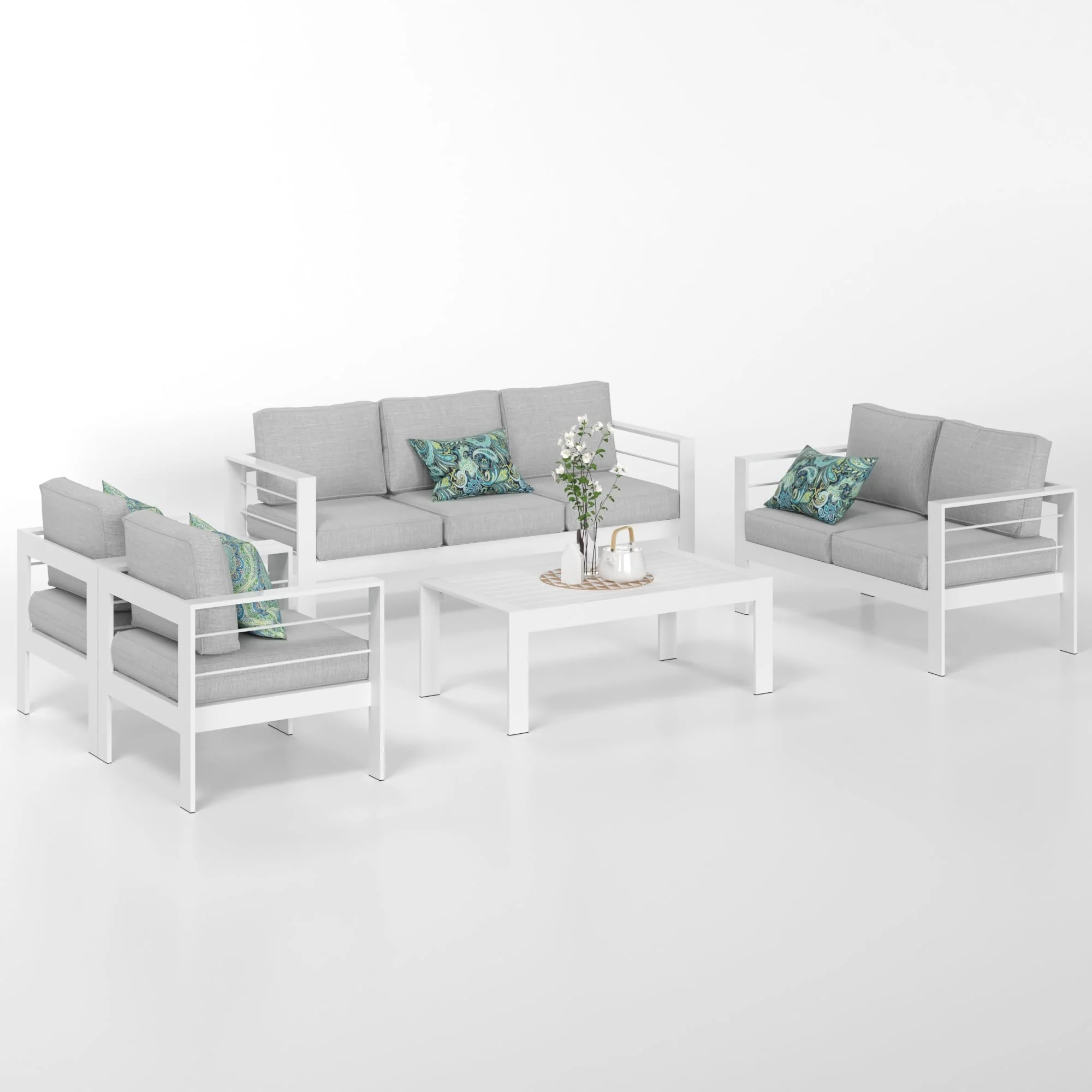 CozyHom 5 Pcs Outdoor Patio Aluminum Furniture Sofa Sets, Outside Patio Conversation Couch Sets With Table&Cushions for Garden Porch, Gray - Image 67