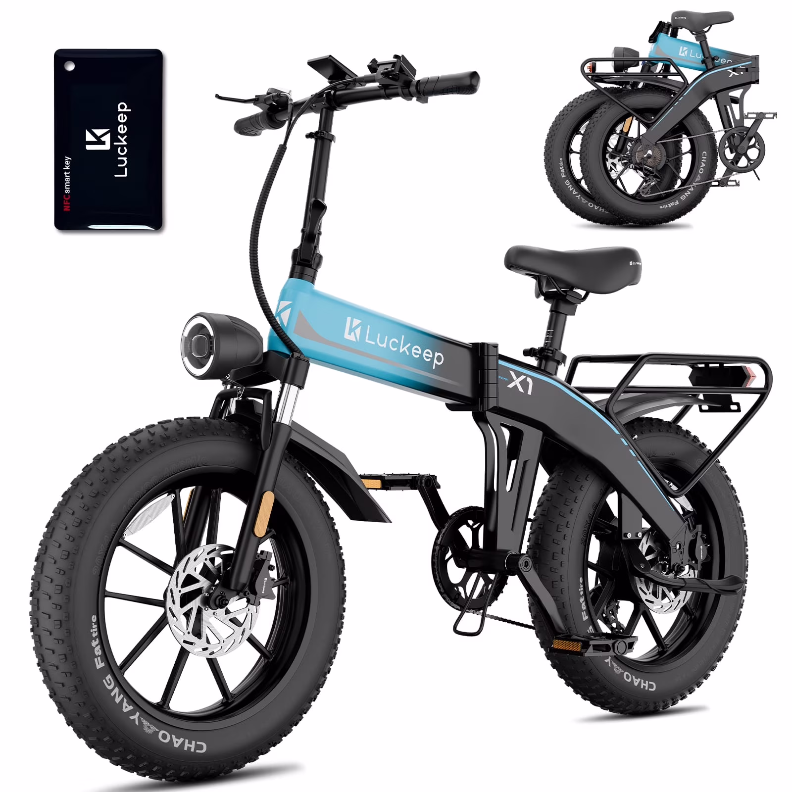 Luckeep X1 Lite Foldable Electric Bike for Adults 1500W Peak Motor,720WH Removable Battery,28MPH 60 Miles Long Range,20"*4" Fat Tire All-Terrain E-bike with Front Suspension,Mountain Electric Bicycle - Image 3