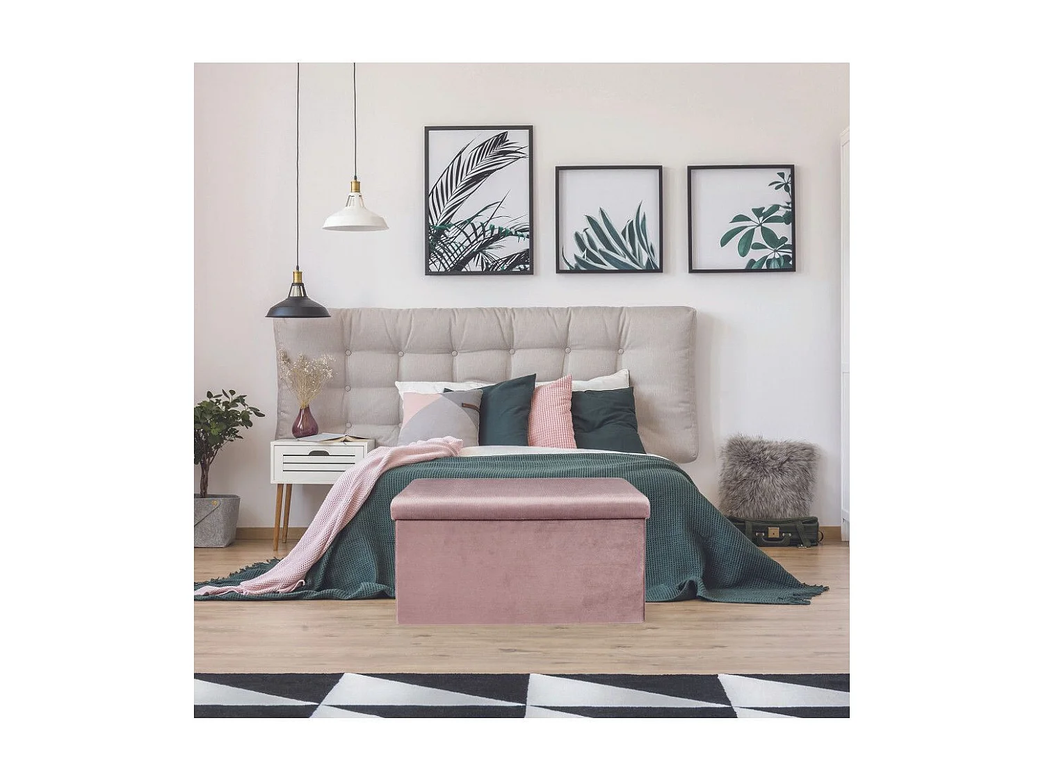 Coffre Banc Pliable - HOME DECO FACTORY - GIULIA - Velours Côtelé - Rose