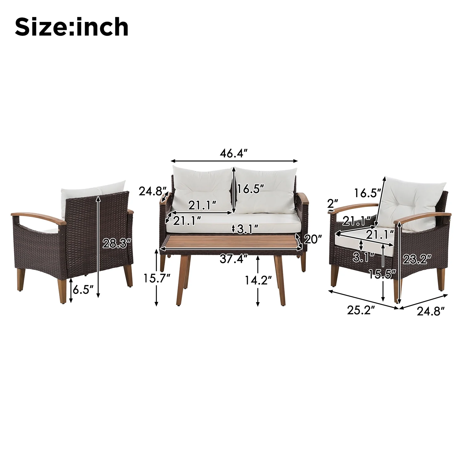 Topcobe Patio Seating Set with Cushions, 4-Piece Garden Furniture, Beige - Image 6