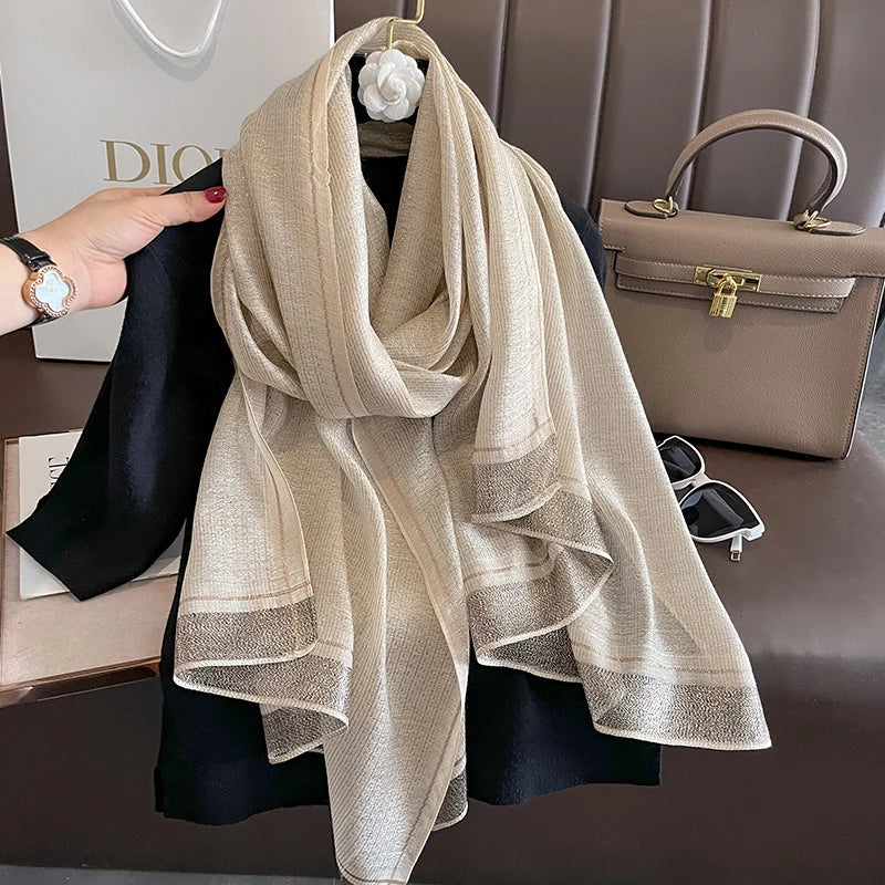 Luxe Zijde-Wollen Sjaal Dames - Warme Winter Wrap Met Bloemenprint