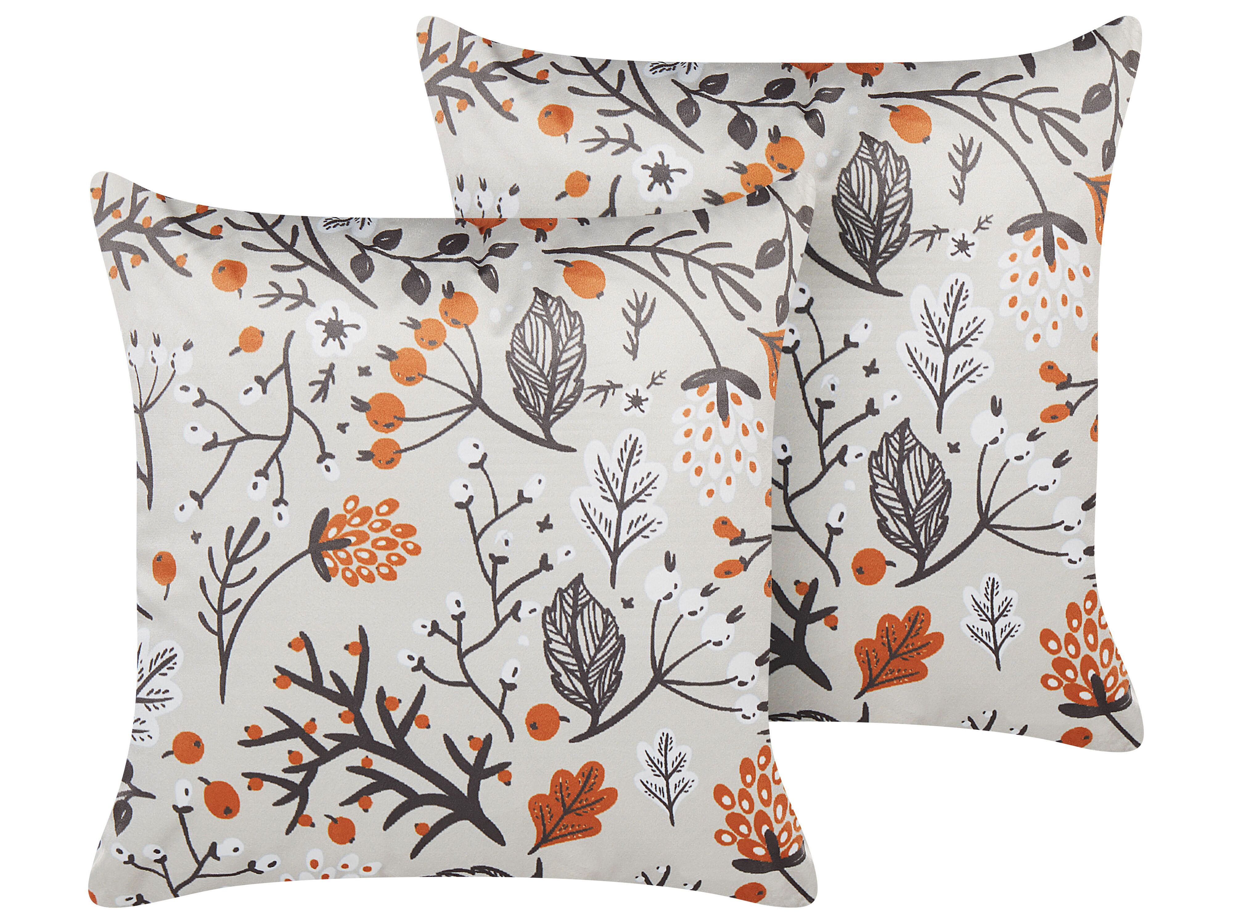 Set of 2 Decorative Cushions MONTBRETIA Velvet 45 x 45 cm Multicolour Plant Pattern