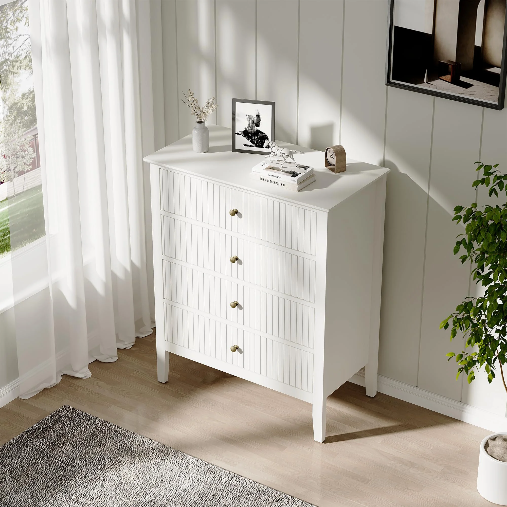 Heynemo Beige 6 Drawer Dresser, Fluted Modern Wood Chest - Image 29