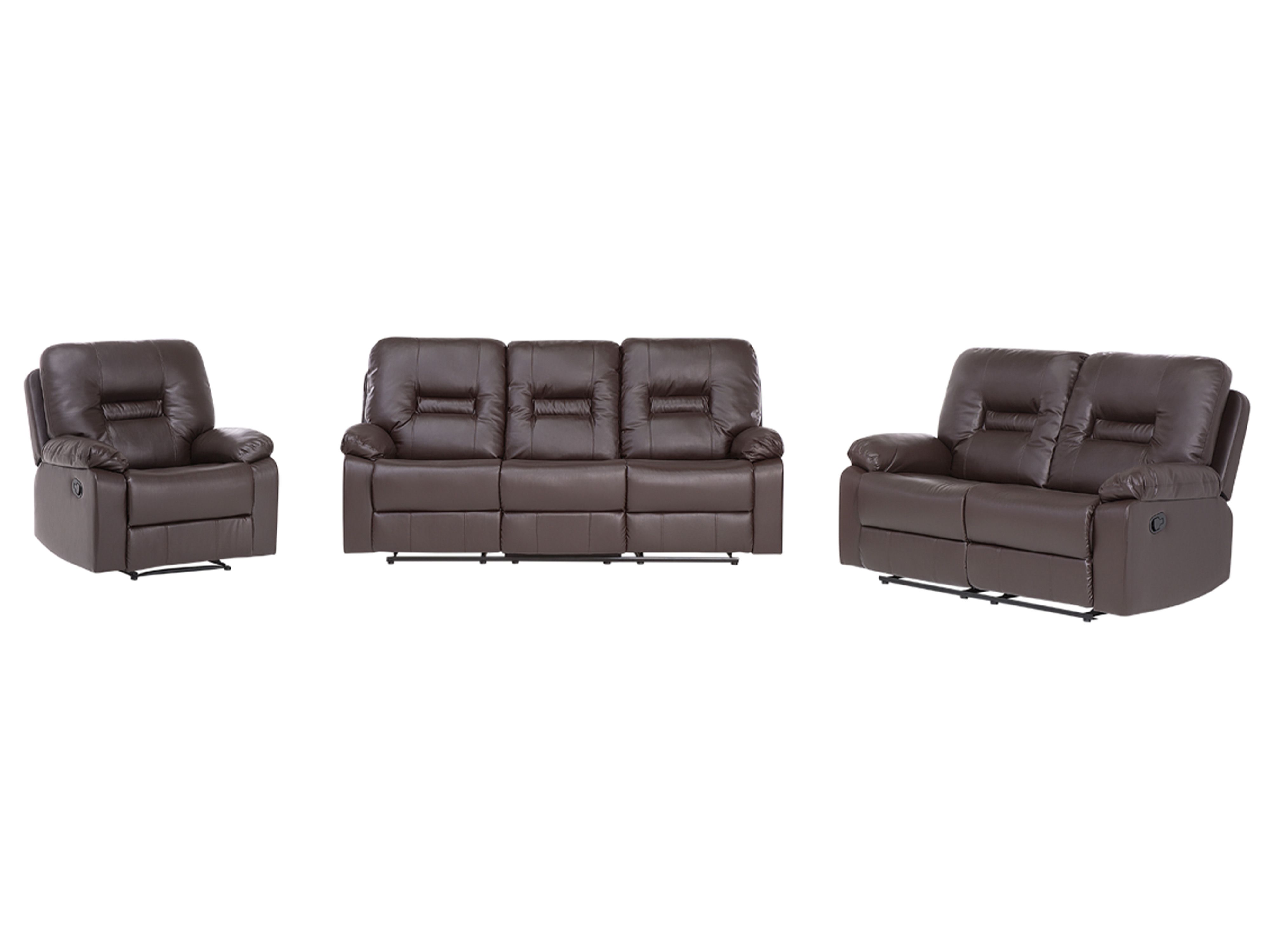 Manual Recliner Living Room Set 6 Seater BERGEN Faux Leather Brown