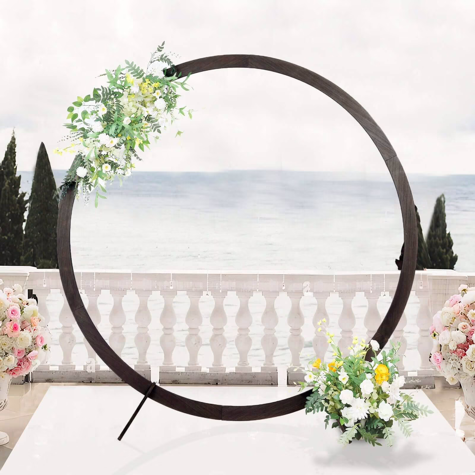 Efavormart 7FT Rustic Square Wedding Arch Wooden Backdrop Stand, Wedding Ceremony Arch - Brown - Image 5