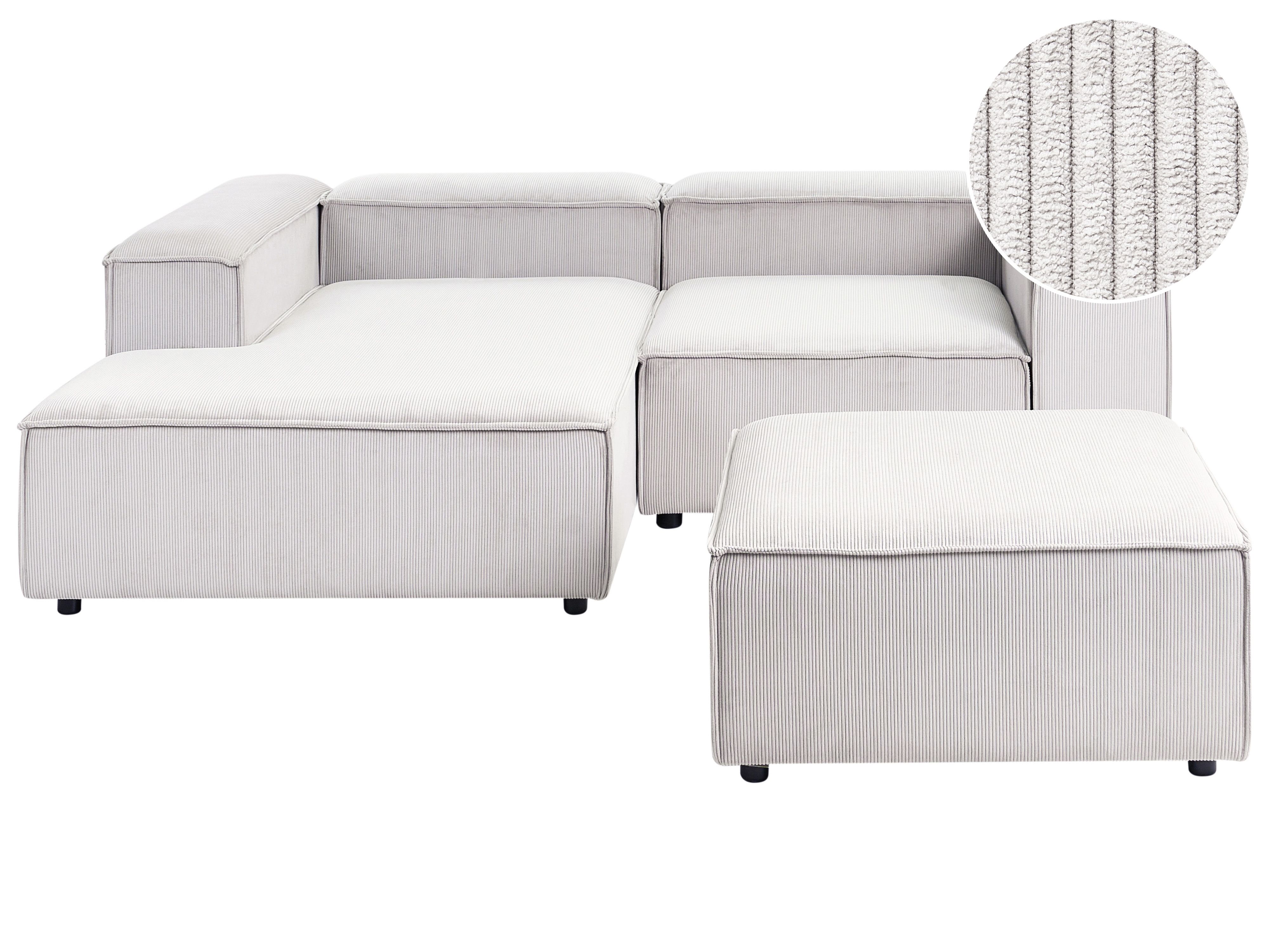 Modular Corner Sofa 3 Seater ARDAL Corduroy Off-White with Ottoman Right Hand