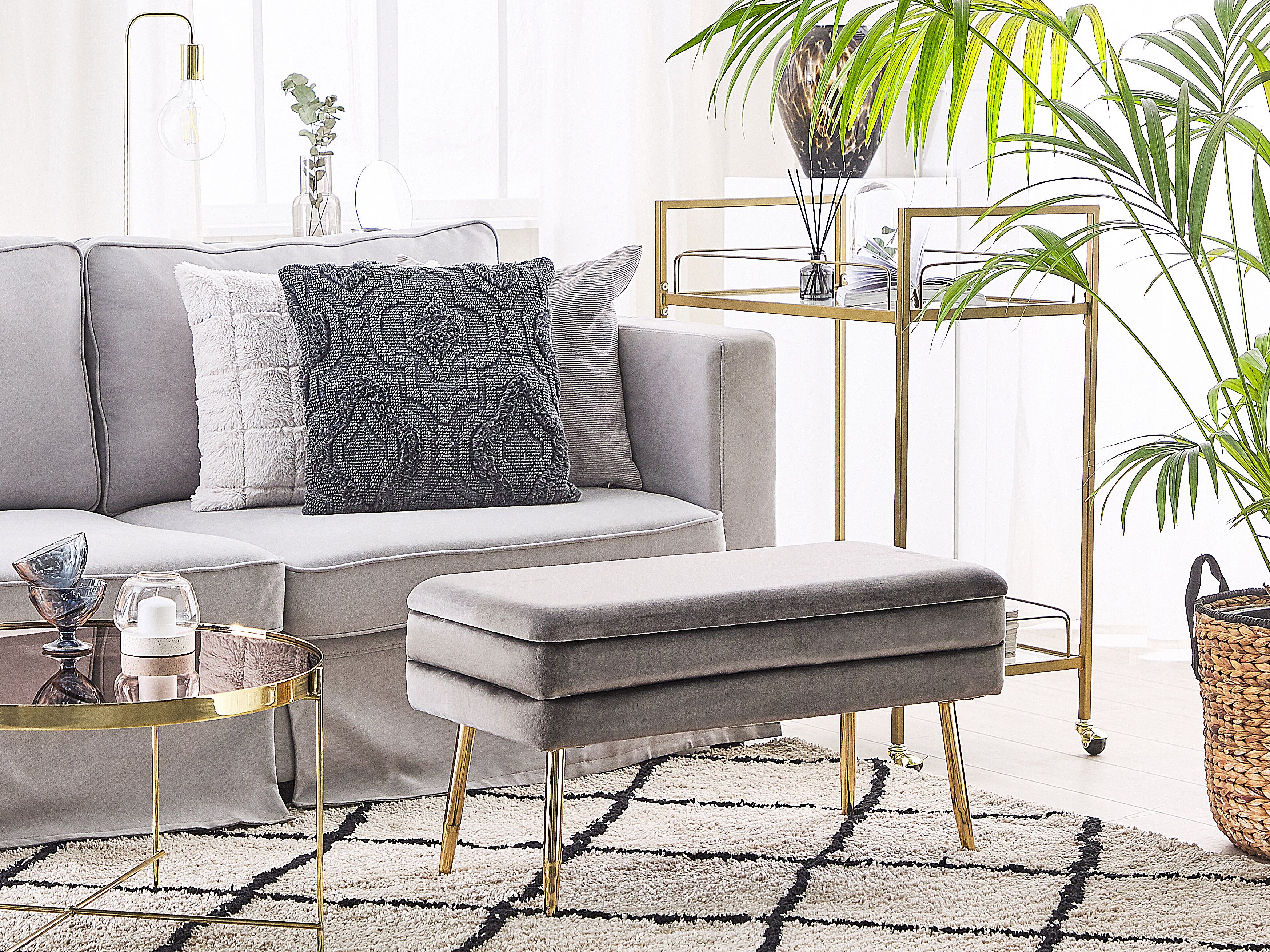 Upholstered Storage Bench DURHAM Velvet Grey