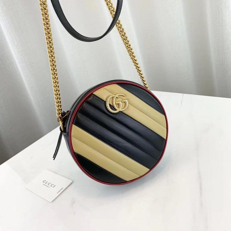 Replica Gucci Gg Marmont Mini Round Shoulder Bag 550154 Beige/Black1:1High-quality replica