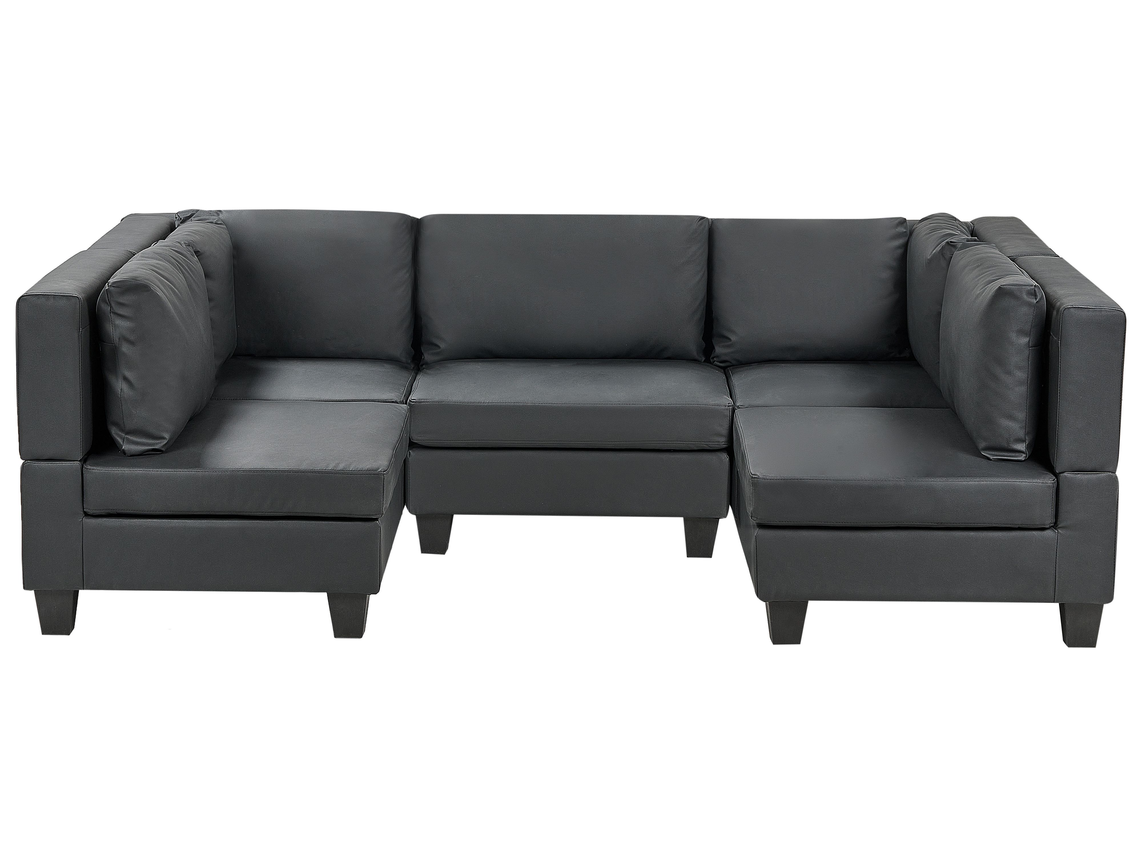 Modular U-Shape Sofa 5 Seater UNSTAD Faux Leather Black