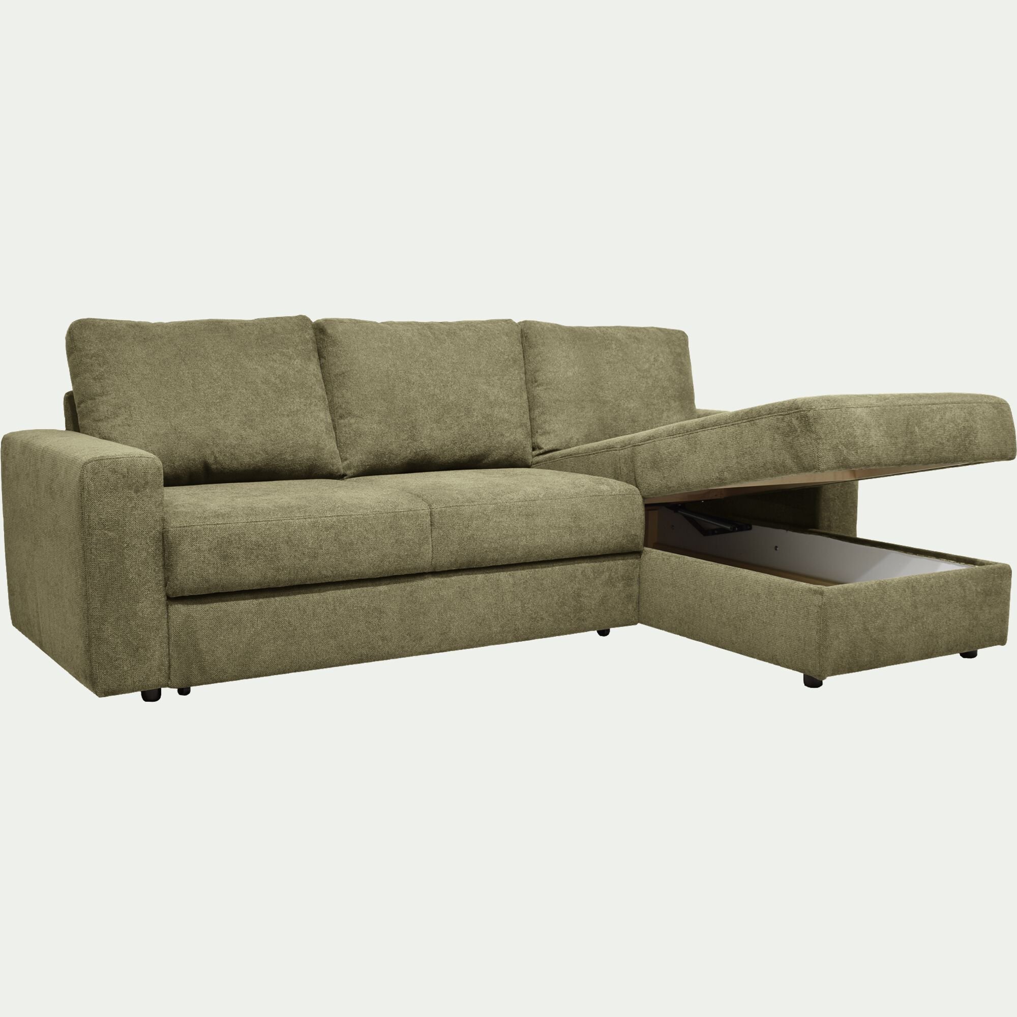 HONORE - Canapé d'angle réversible convertible en tissu tramé - vert cèdre