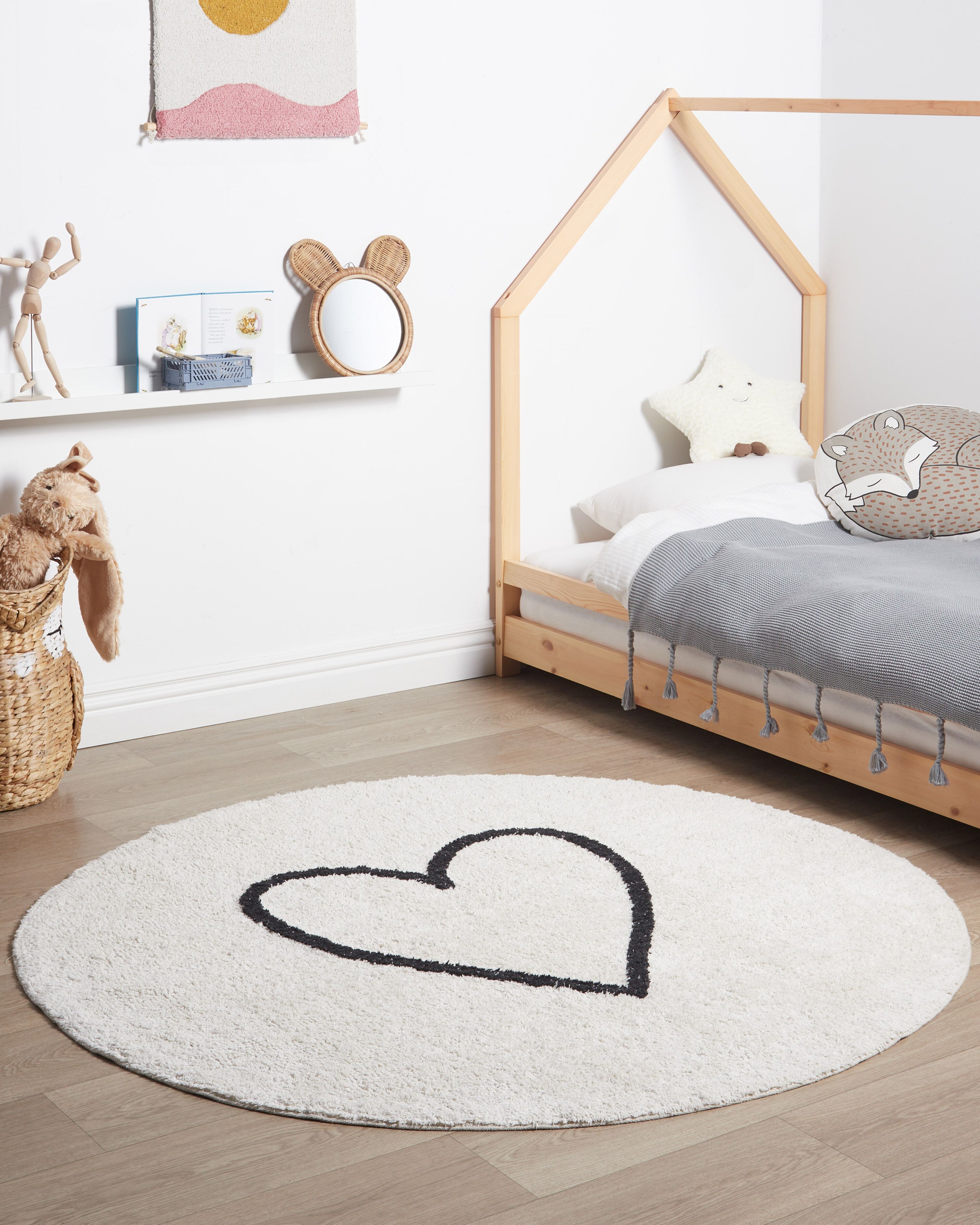 Kids Rug HEART Beige ø 140 cm Cotton