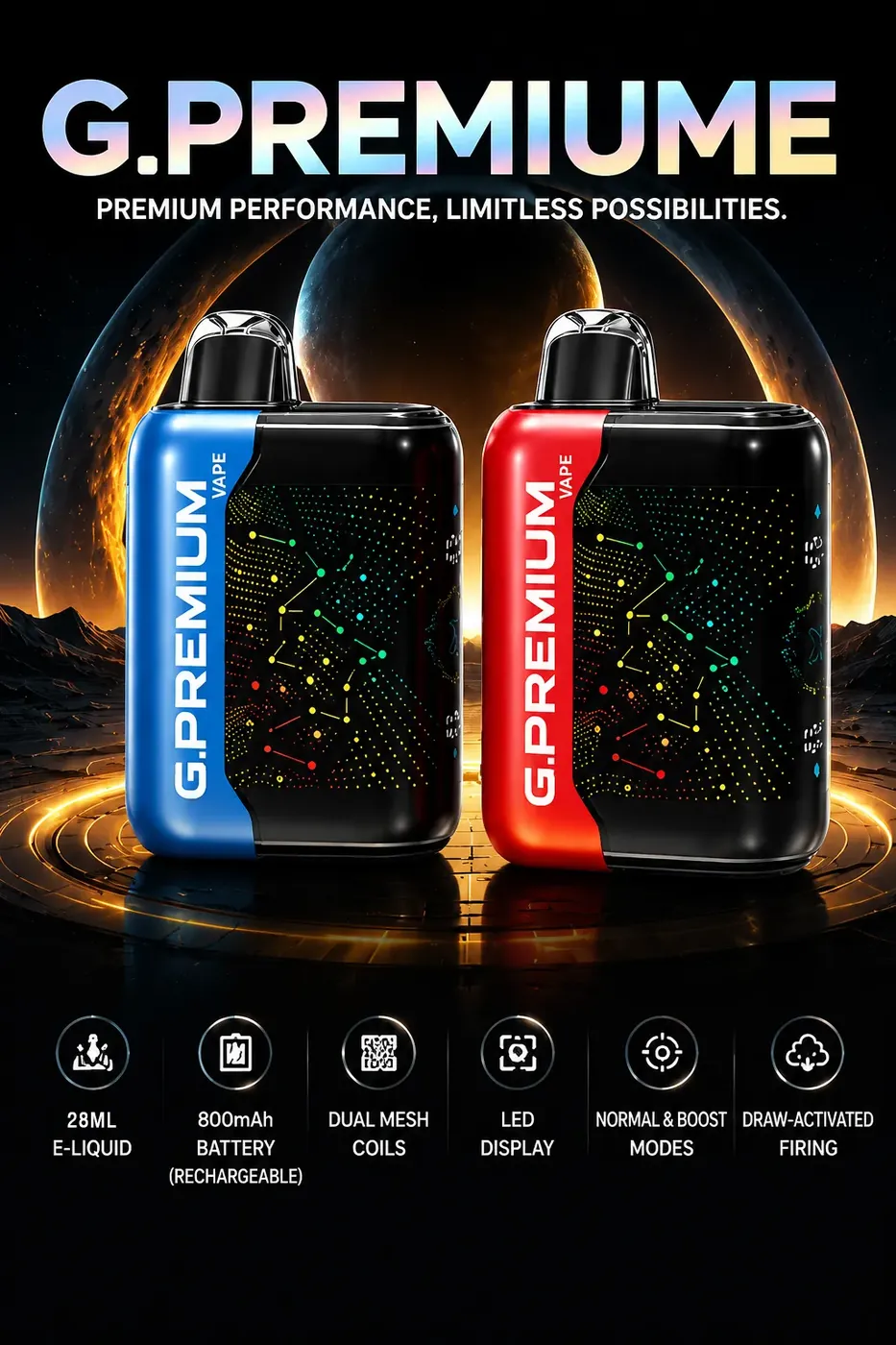 GEEK BAR PREMIUM 60 000 puffów – plakat G.Premium z pojedynczym urządzeniem