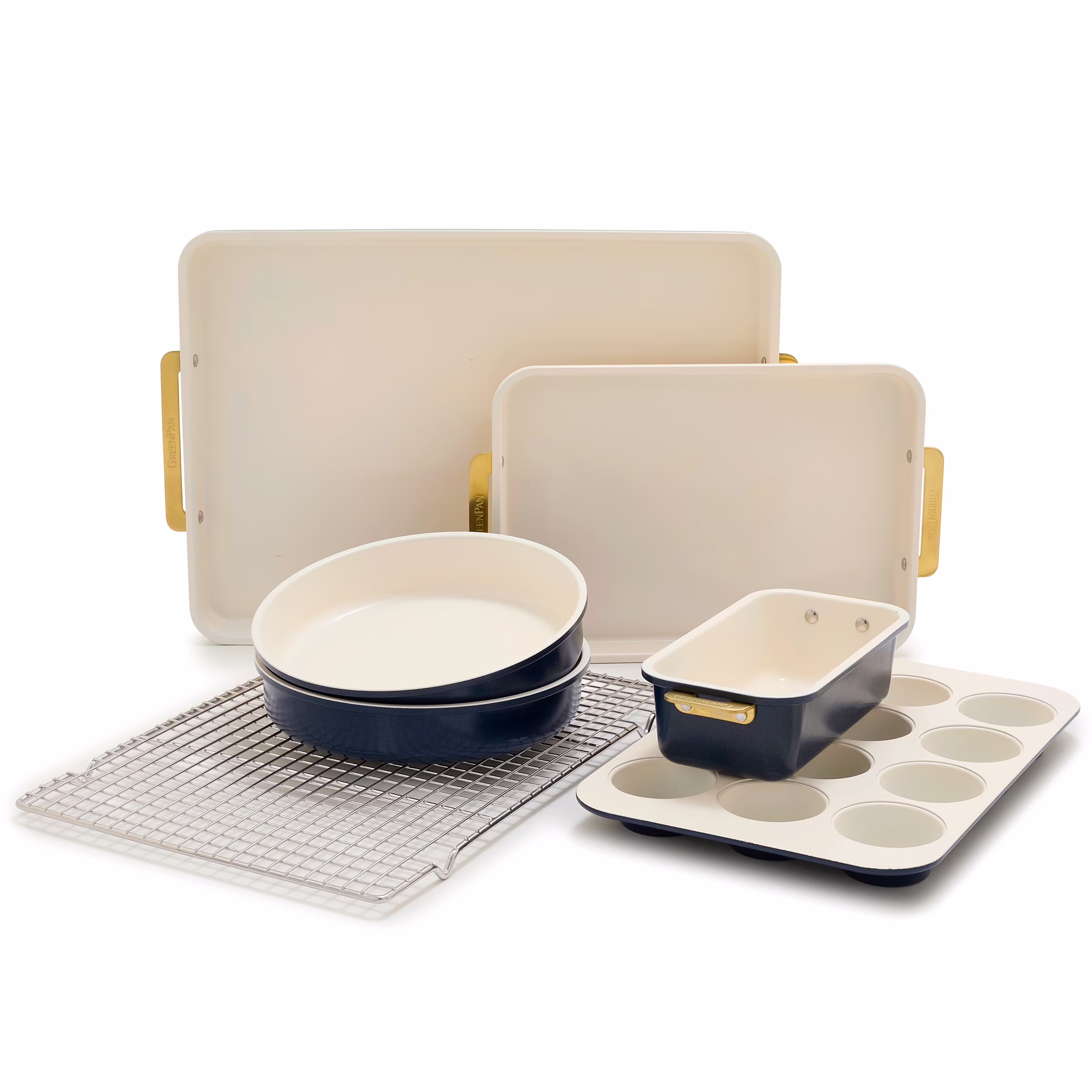 GreenPan Bakeware Set, 7 Piece Nonstick Ceramic Baking Sheets, Cake Pans, Loaf Pan, Muffin Tin, Cooling Rack, Green - Image 3