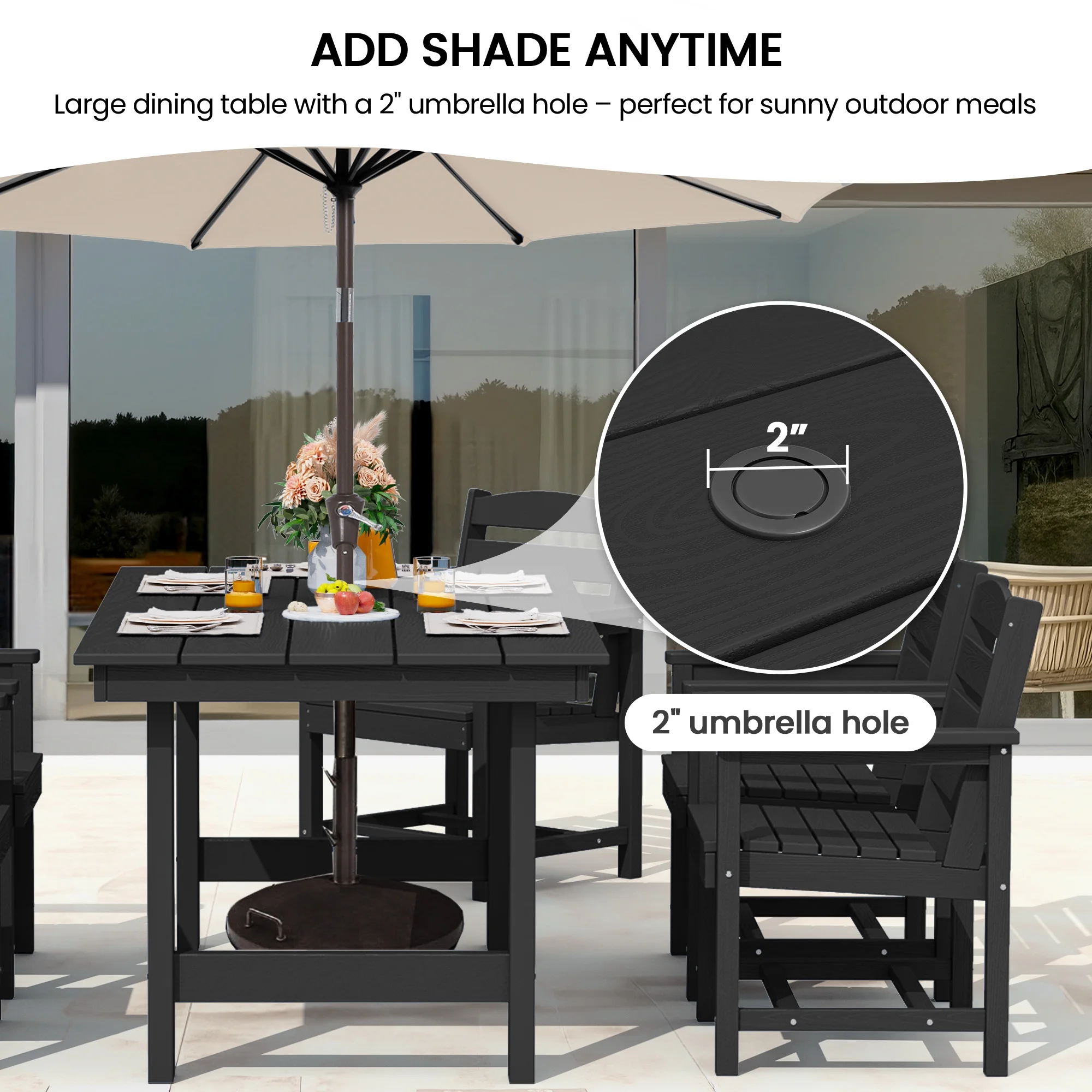 KINGYES 7-Piece Outdoor Dining Set, HDPE Patio Table and Chairs with Umbrella Hole, Gray - Image 17