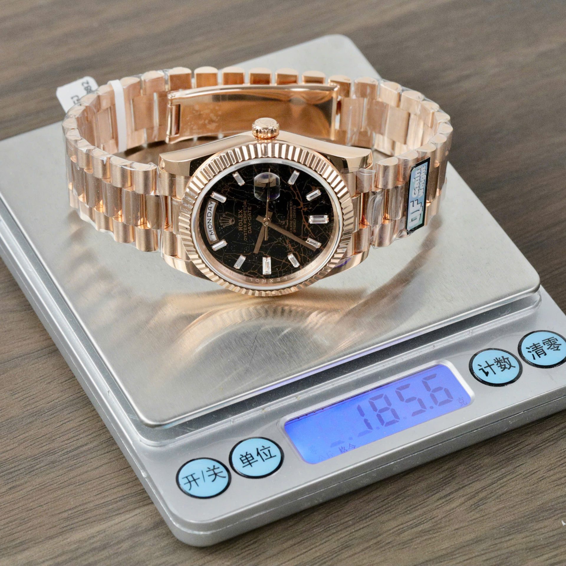 Rolex Day-Date Eisenkiesel Dial Copies Watch 18K Gold Wrapped Custom QF 36mm - Elite Watch Atelier