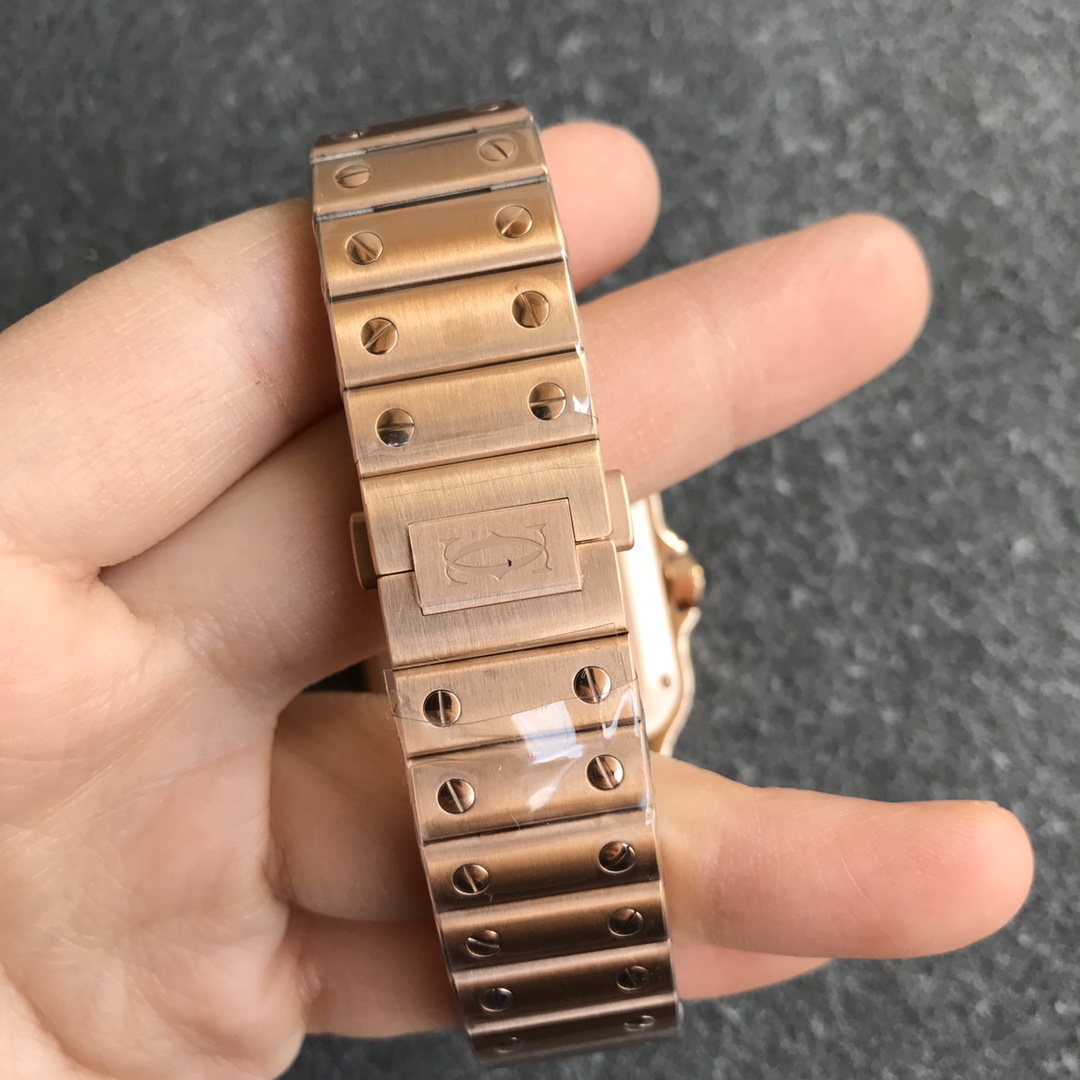 Fake cartier watch Santos large model mechanical movement Silver Dial Rose Gold WGSA0018(1:1 replica) - Elite Watch Atelier