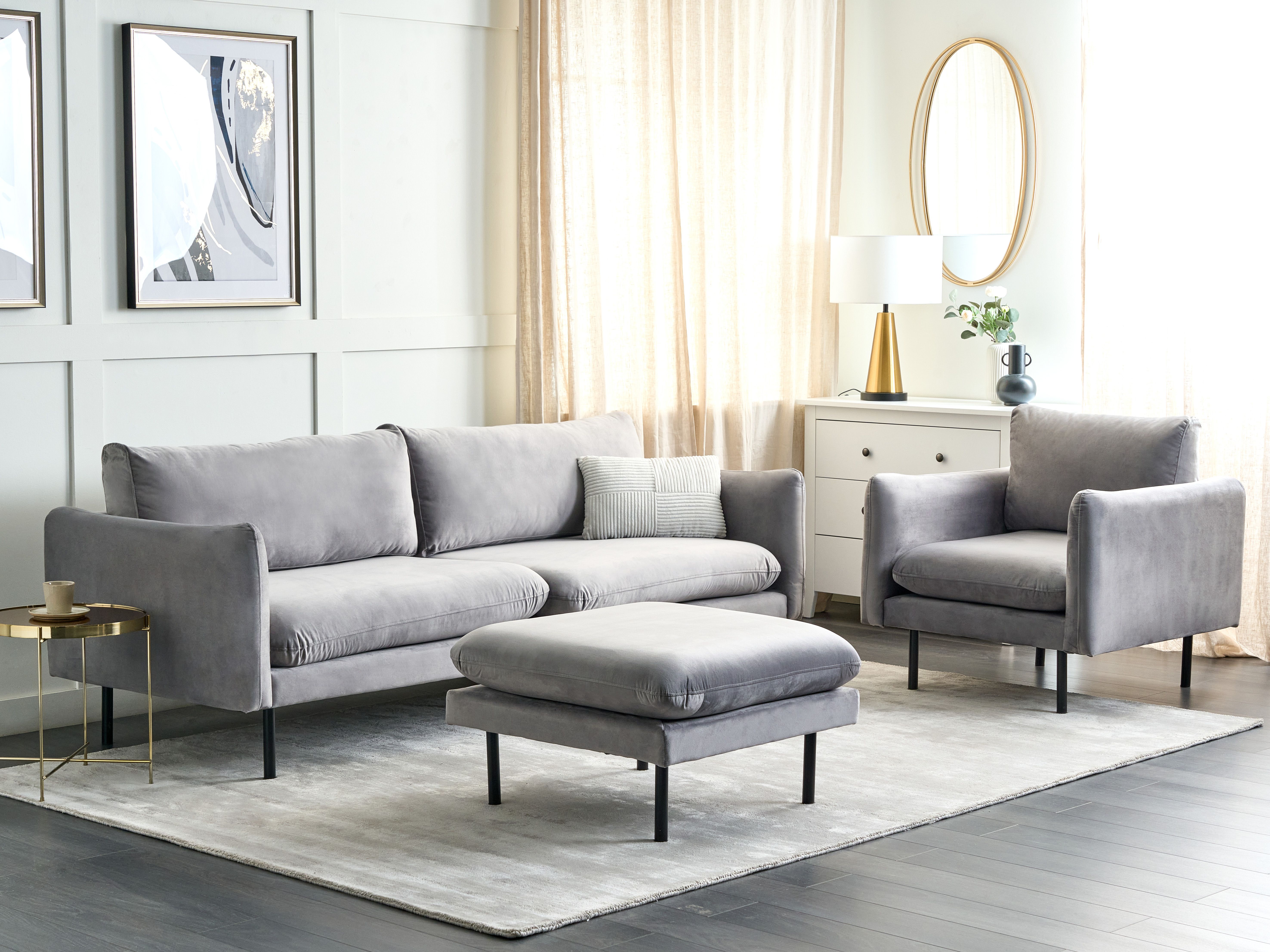 Living Room Set 5 Seater VINTERBRO Velvet Grey with Ottoman