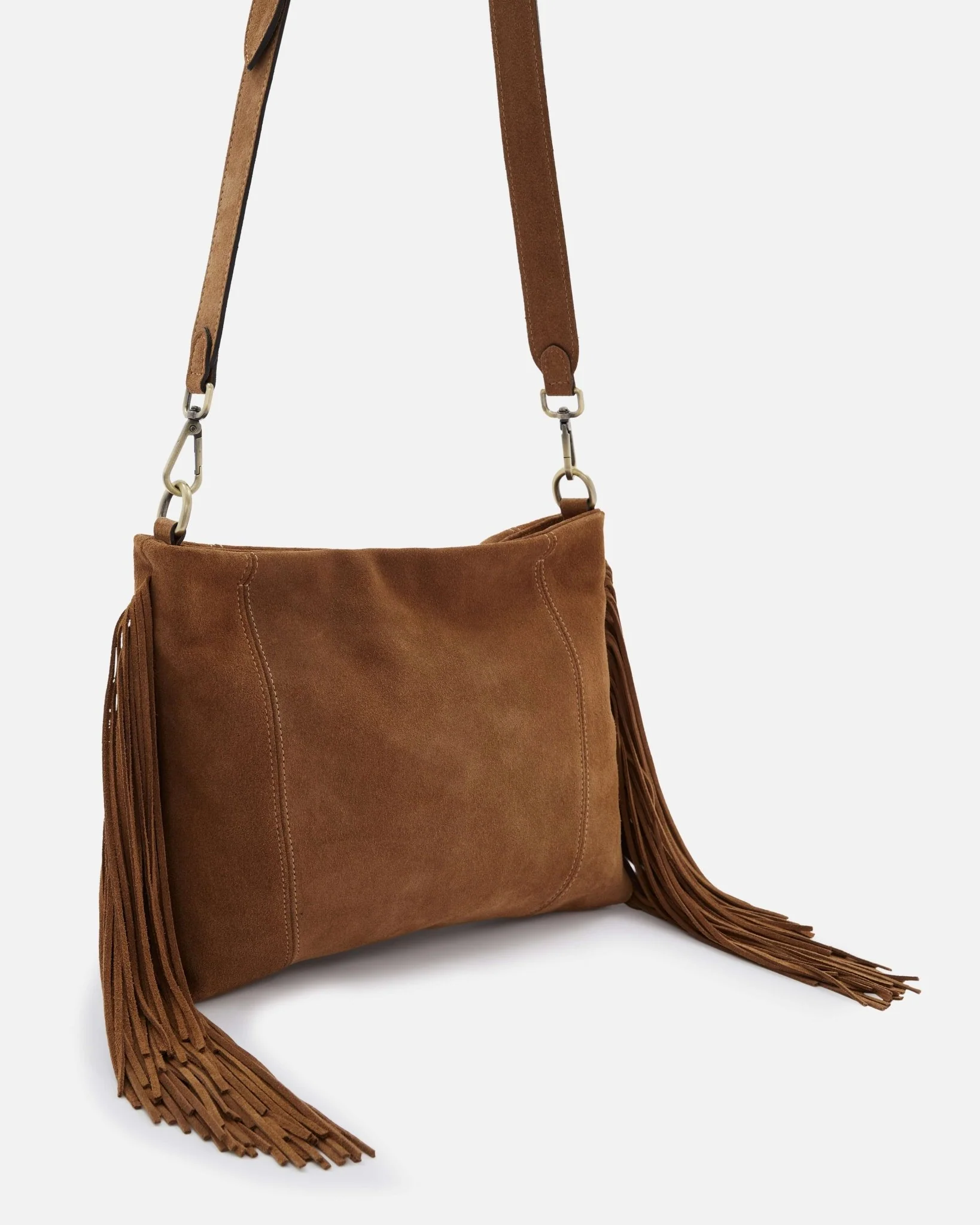 SAC À FRANGES GLORIA/VEL COGNAC - Sac cuir velours cognac