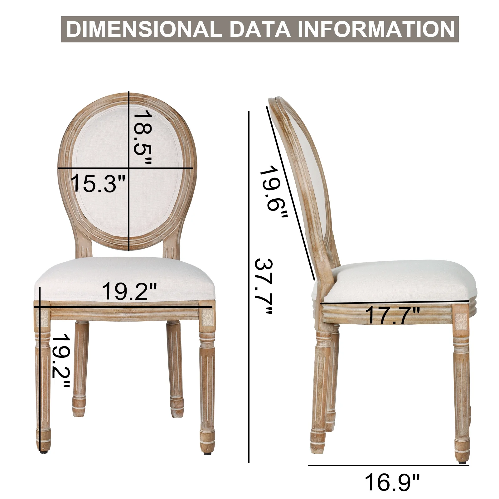 French Dining Chairs Set of 2 Beige Natural Fabric Round Back with Solid Wood Legs and Frame for Bedroom Dining Room Kitchen - Image 6
