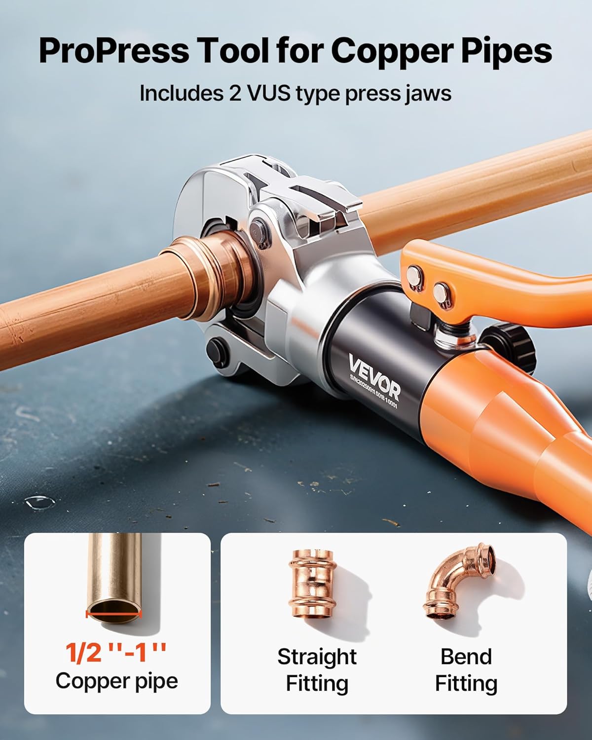 VEVOR Copper Pipe Crimping Tool, Hydraulic Driven Pro Press Tool with 1/2