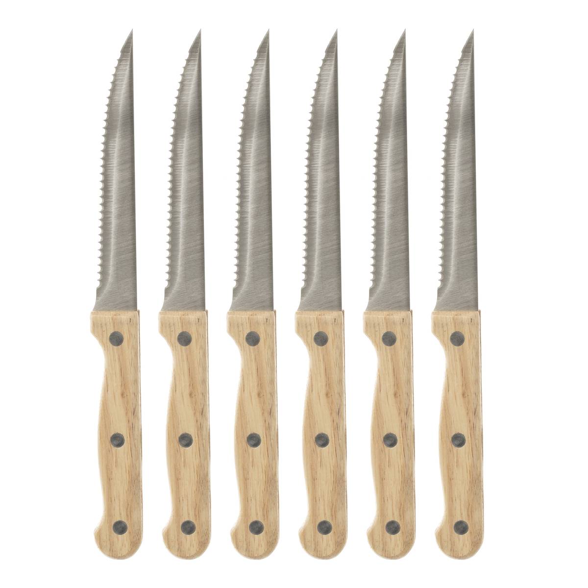 Set of 6 "Wood" steak knives Beige