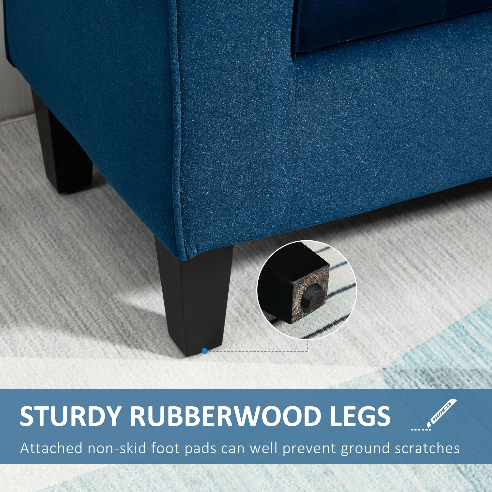 HOMCOM Button-Tufted Storage Ottoman Bench, Upholstered Bench with Rolled Armrests for Living Room or Hallway, Blue - Image 10