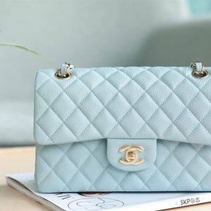Chanel Classic Medium Blue Lambskin Rainbow Hardware – CB0311:1High-quality replica