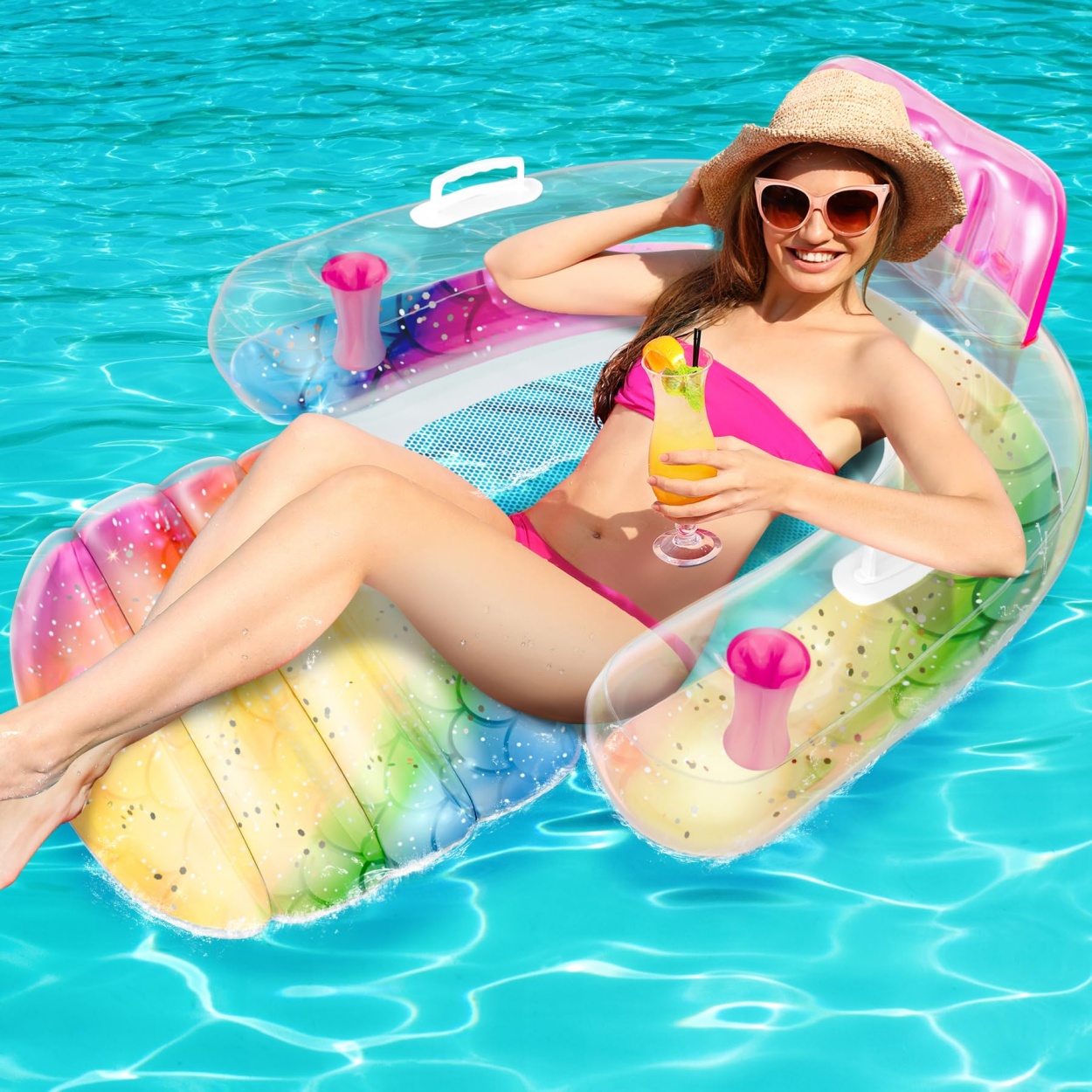 Portable PVC Air Mattress Water Swimming Chair for Adults and Children with Headrest and Foot Holder for Pool and Hammock Use