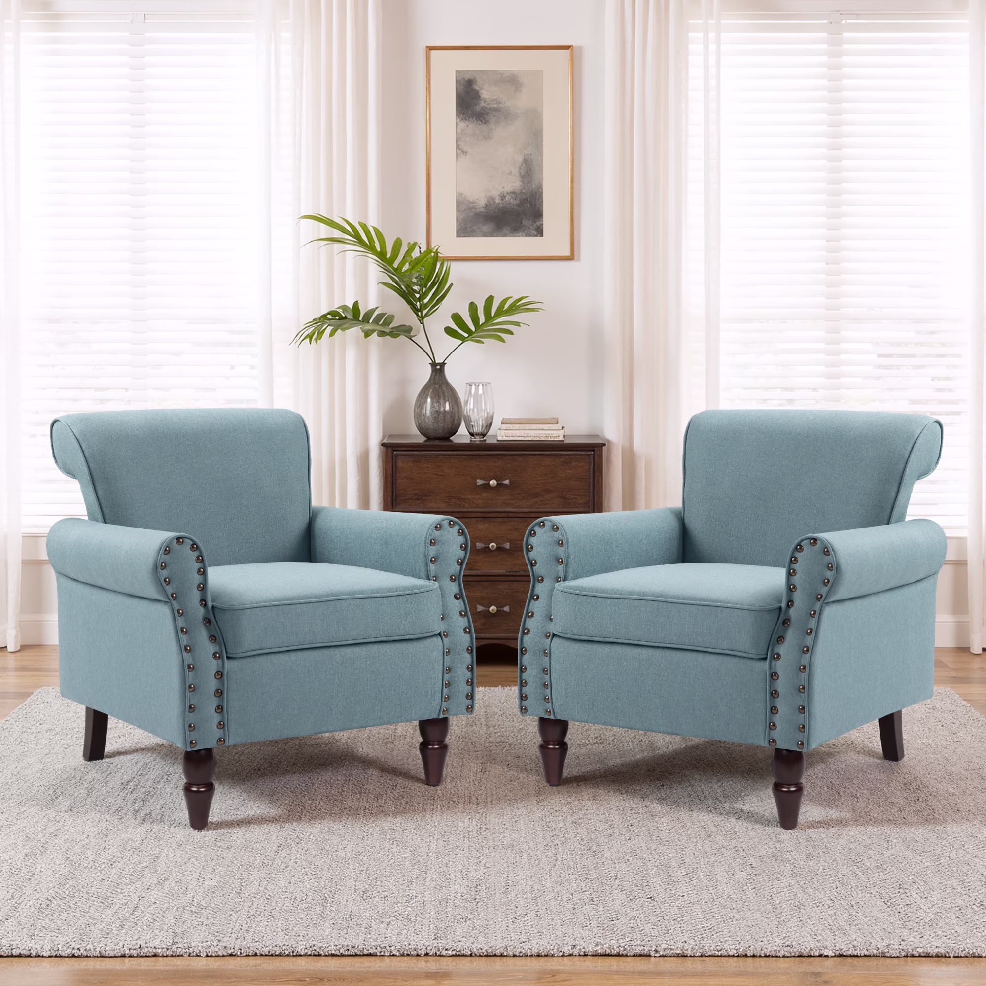 DREAMSIDEA Accent Chairs Upholstered Pattern Morden Armchair Comfy Linen Fabric Single Sofa for Living Room, Pattern White - Image 7