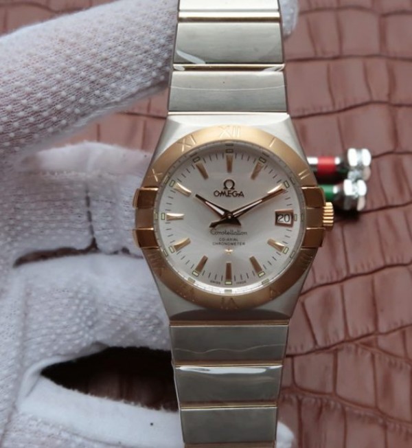 Replica Omega V6 Constellation 35mm White Dial YG Bezel SS Bracelet A2500 - Top club