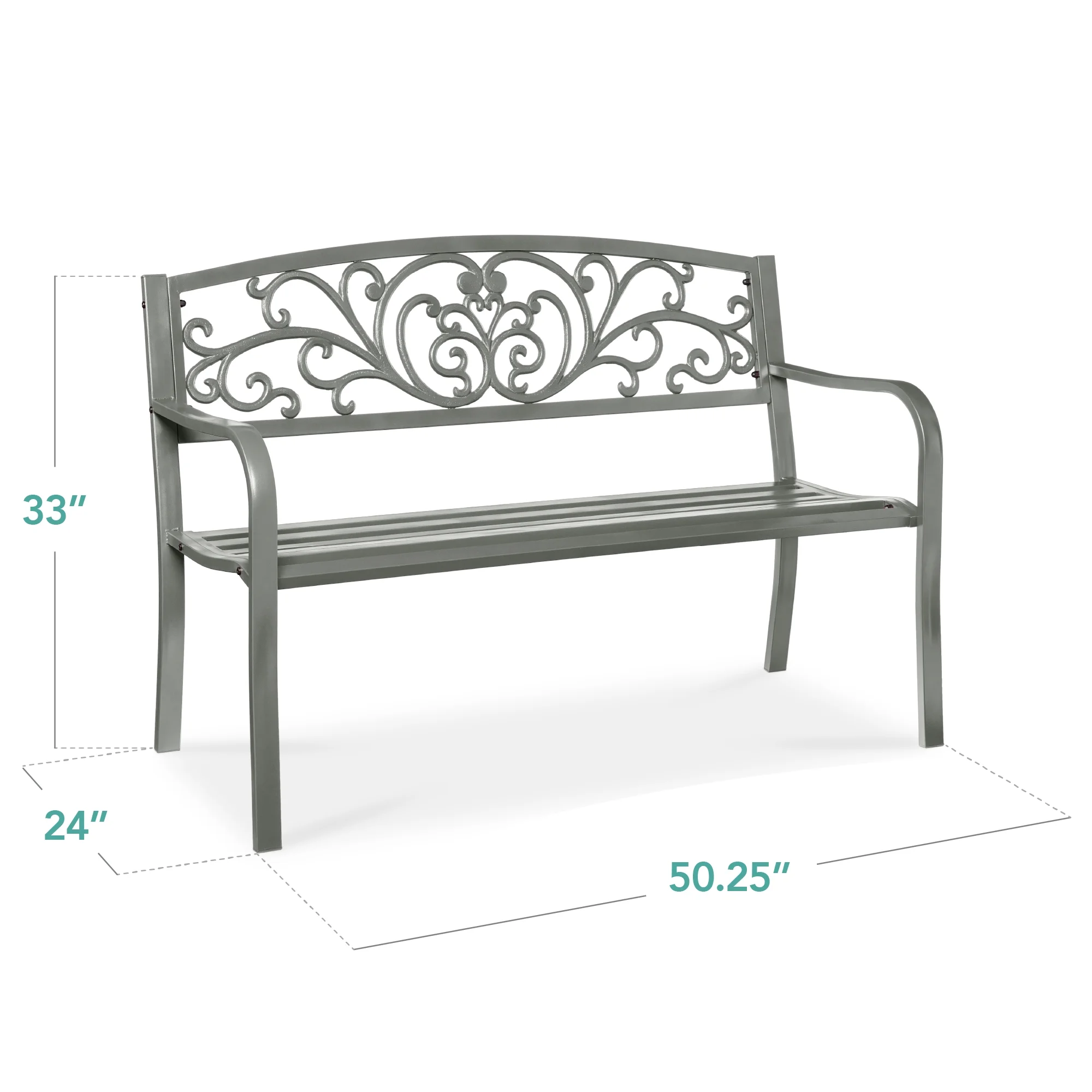 Best Choice Products Outdoor Steel Bench Garden Patio Porch Furniture w/ Floral Design Backrest - Black - Image 70