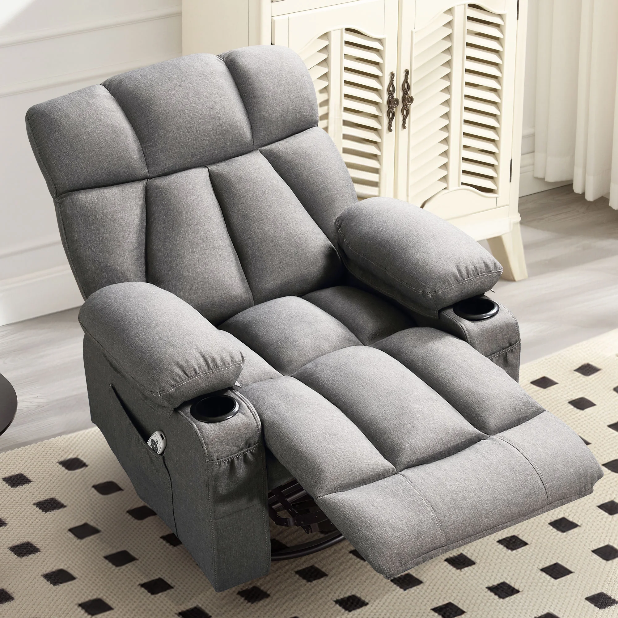 JONPONY Manual Recliner Chair with Heat Therapy and Massage Function, Heavy Duty Reclining Mechanism Massage Chair, Elderly Single Rocker Sofa with Cup Holders for Bedroom Home Theater,Grey - Image 49
