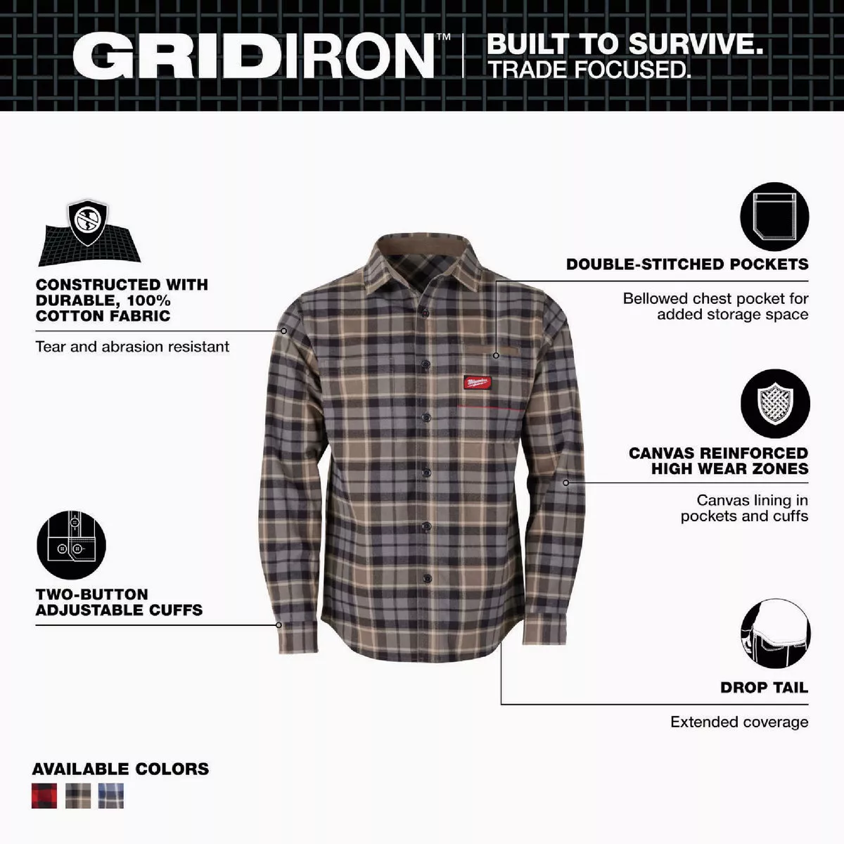 Milwaukee GridIron Men's XL Gray Long Sleeve Flannel Shirt