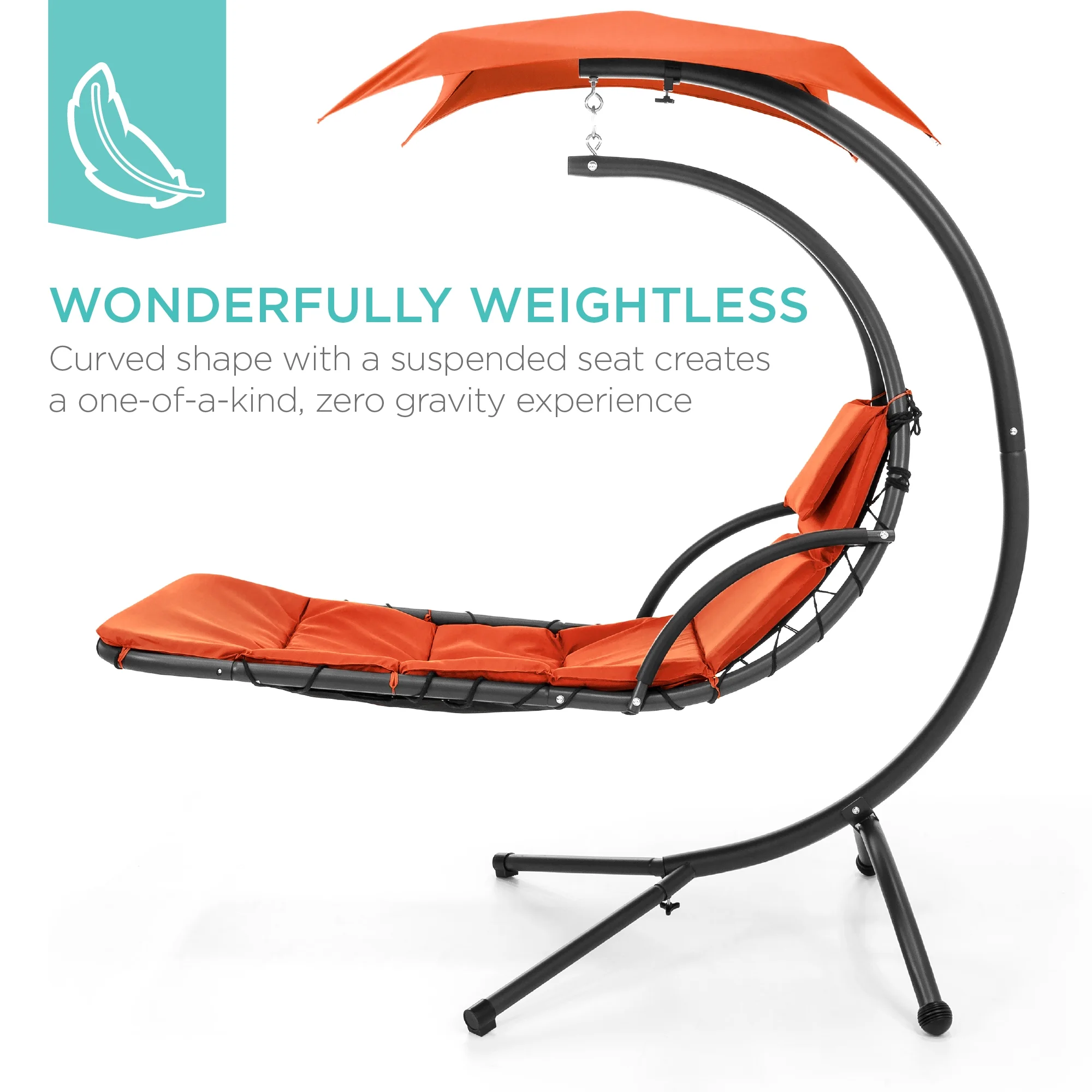 Best Choice Products Hanging Curved Chaise Lounge Chair Swing for Backyard, Patio w/ Pillow, Shade, Stand - Teal - Image 84