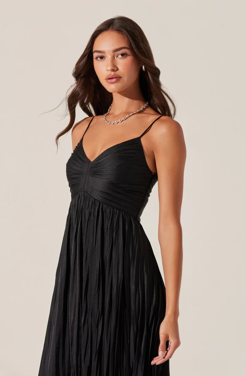 Maeve Pleated Midi Dress - Black