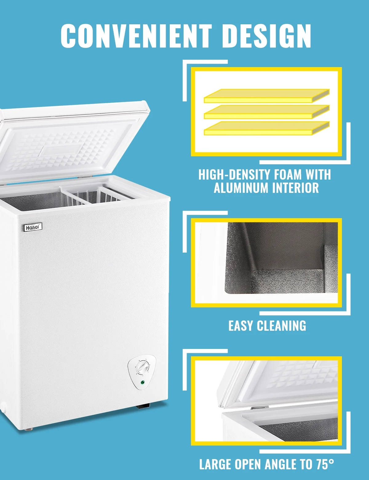 WANAI 3.5 Cu.ft Chest Freezer Small Deep Freeze with 7 Gears Temp Control Office Dorm Kitchen White - Image 10
