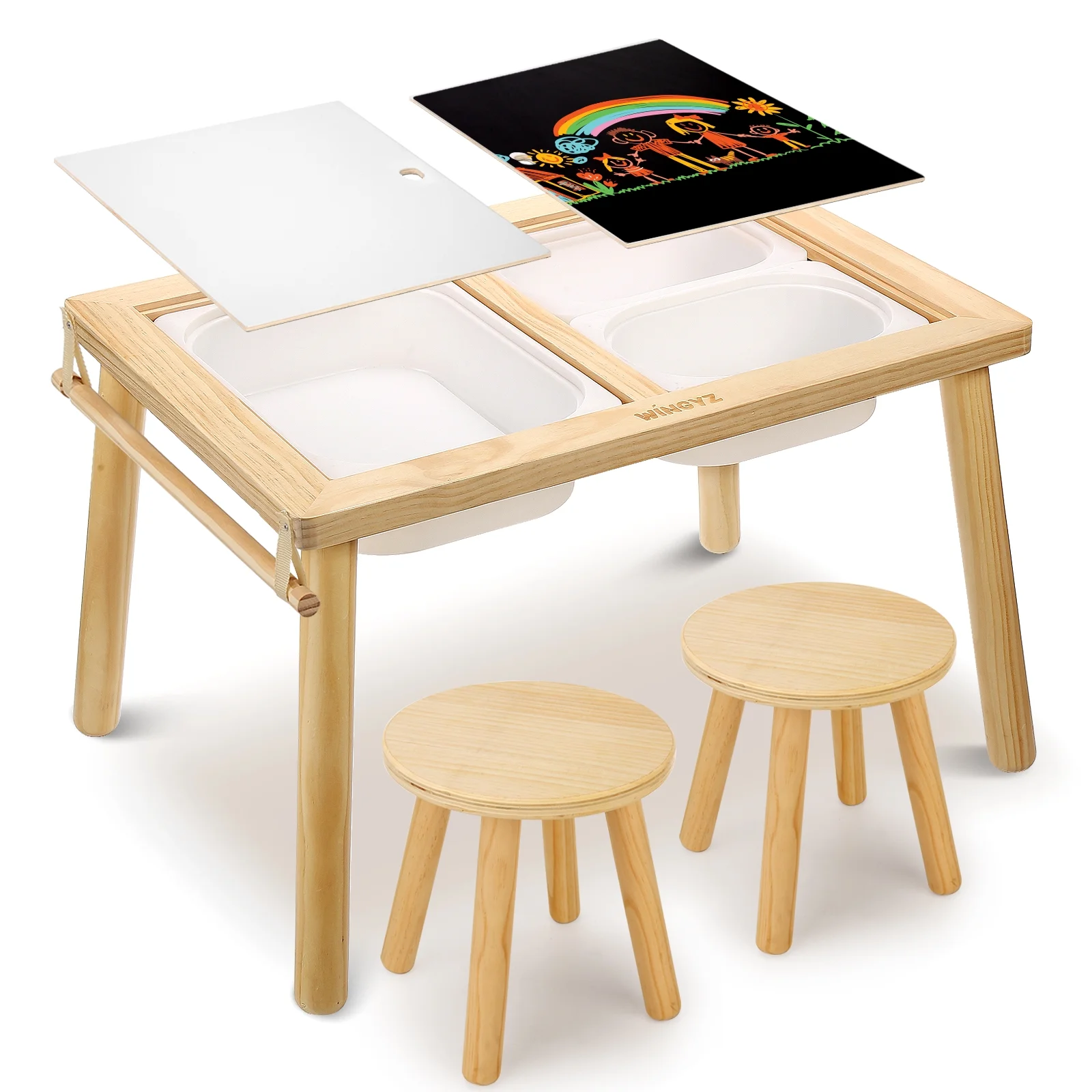 Sweet Time Toddler Sensory Table Chairs, Wood Kids Activity Table with Storage Play Study Furniture - Image 7