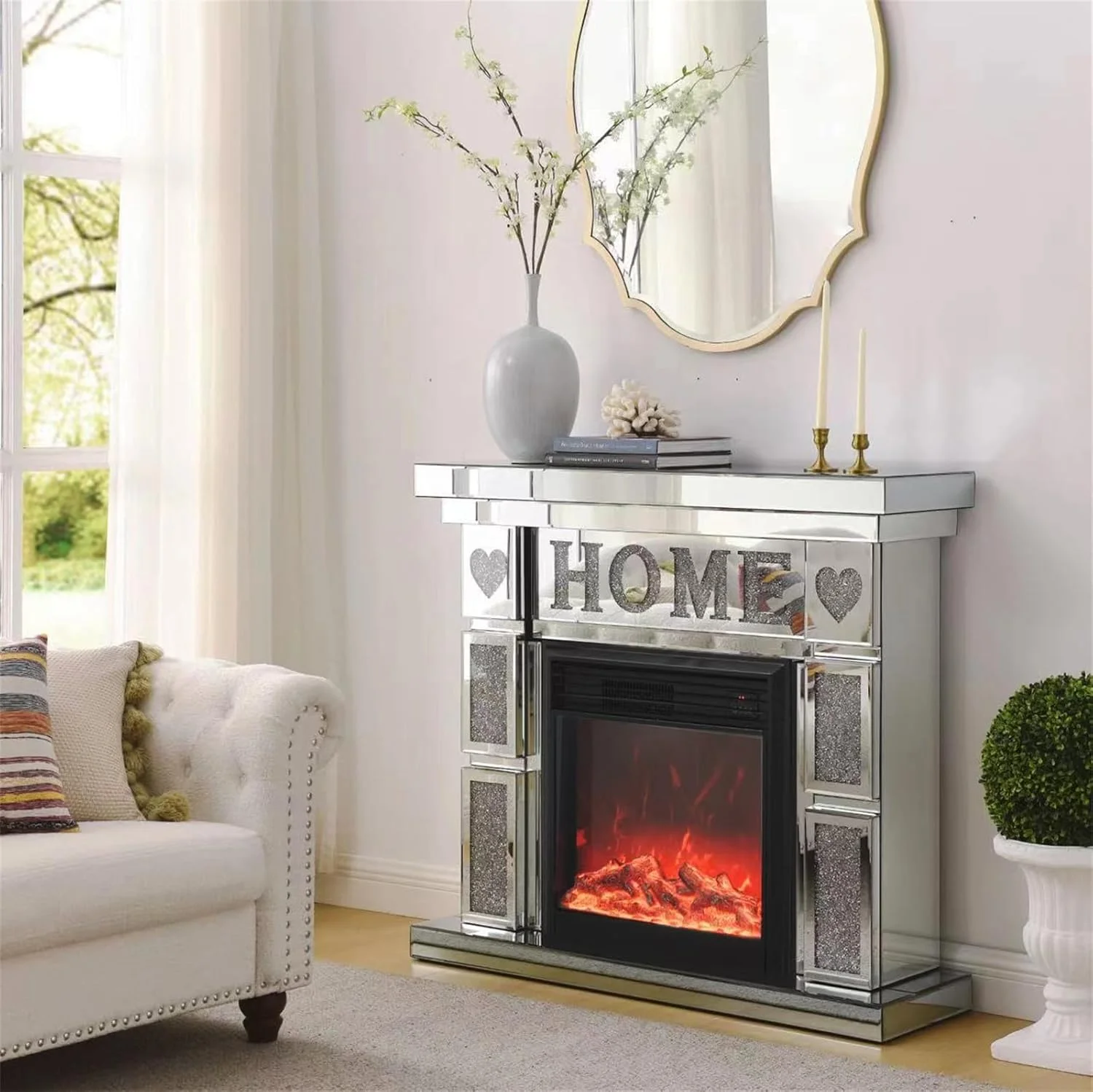 IKIFLY 47.24L x 41.33 H Mirrored Electric Fireplace - Image 18