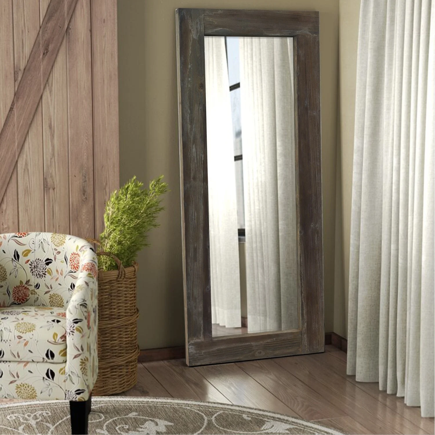Rustic Wood Freestanding Full-length Floor Mirror Antique Brown 58x24 Brown