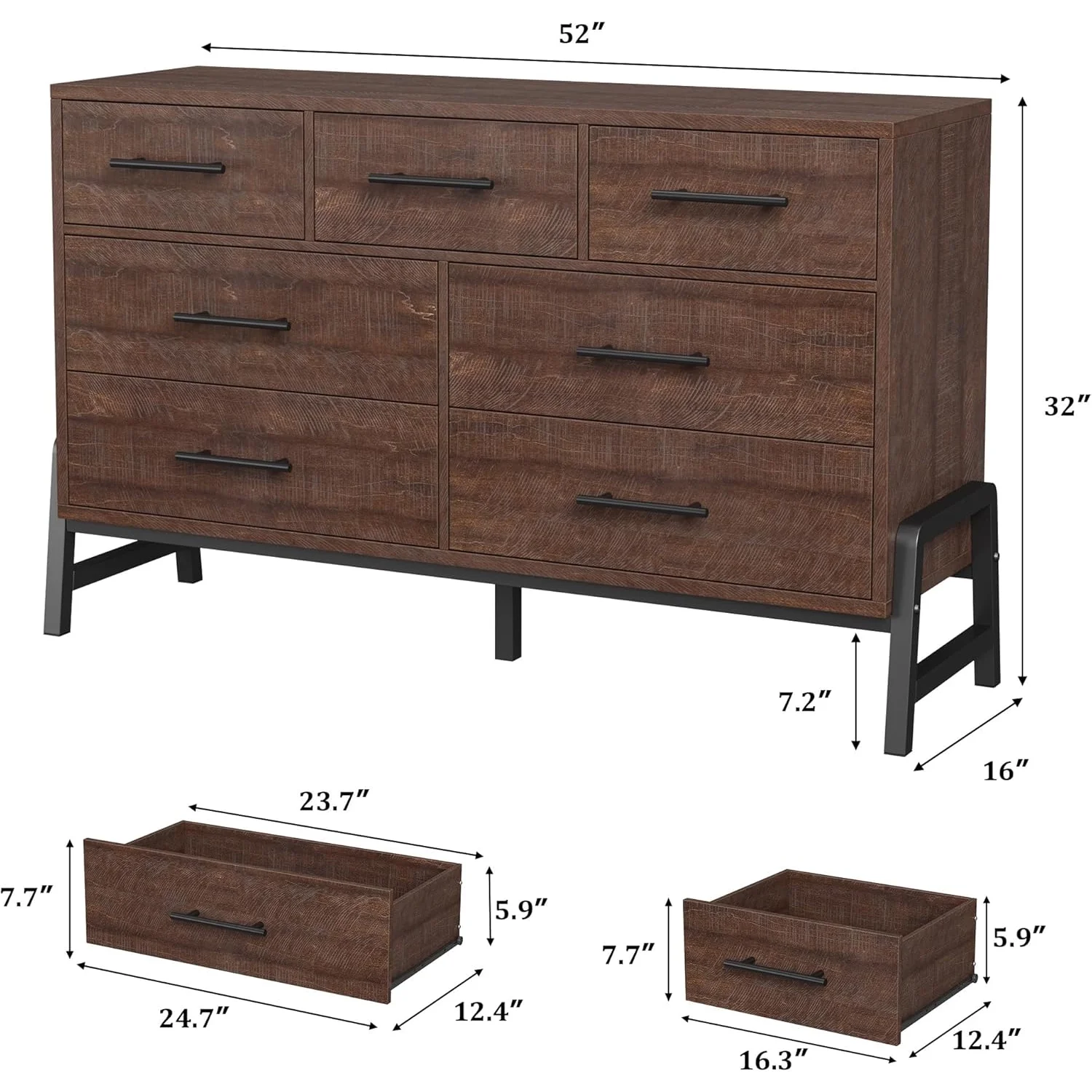 Roromall 7 Drawer Dresser for Bedroom, 52